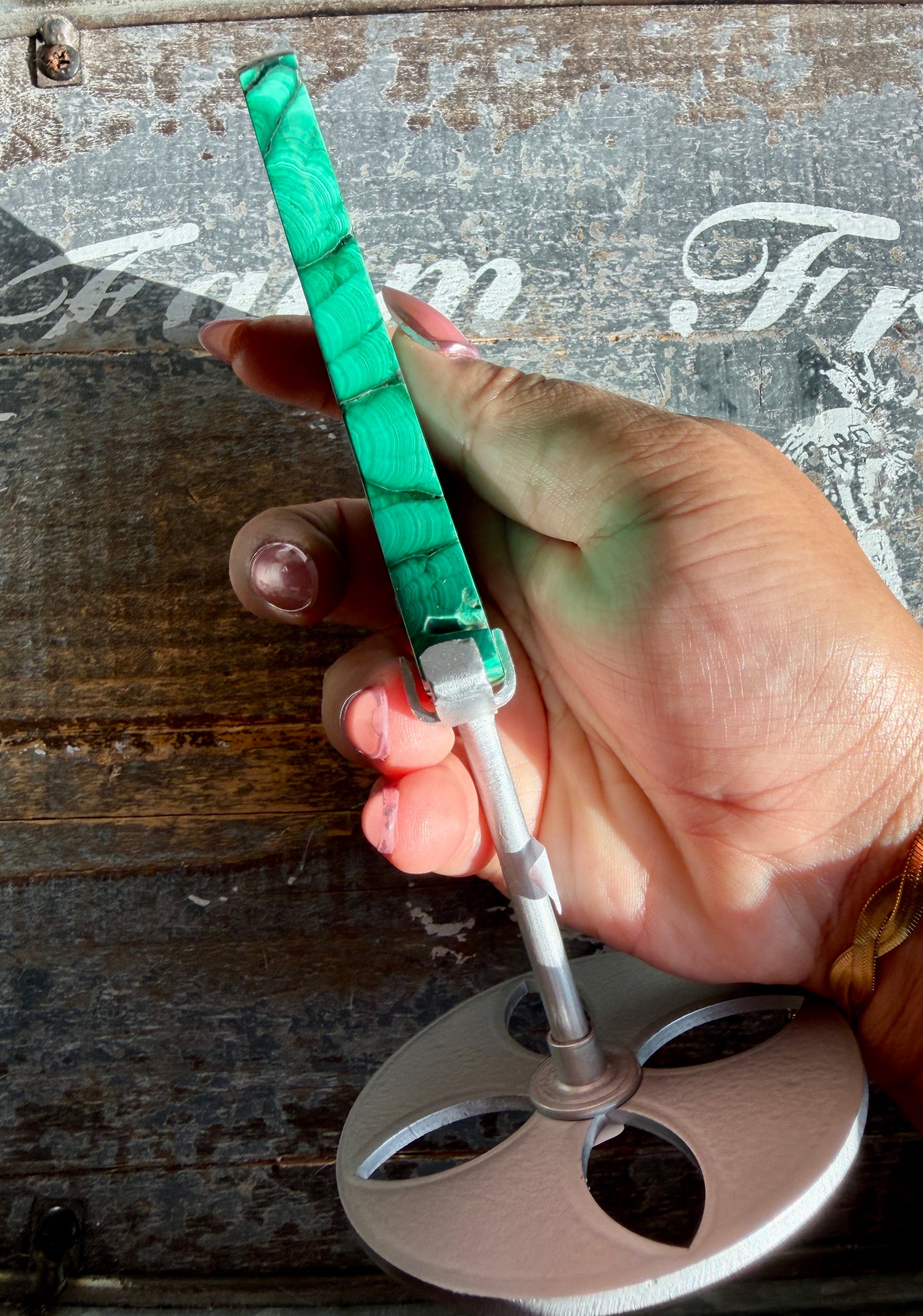 Gorgeous Malachite Moon with Silver Stand | Opt B