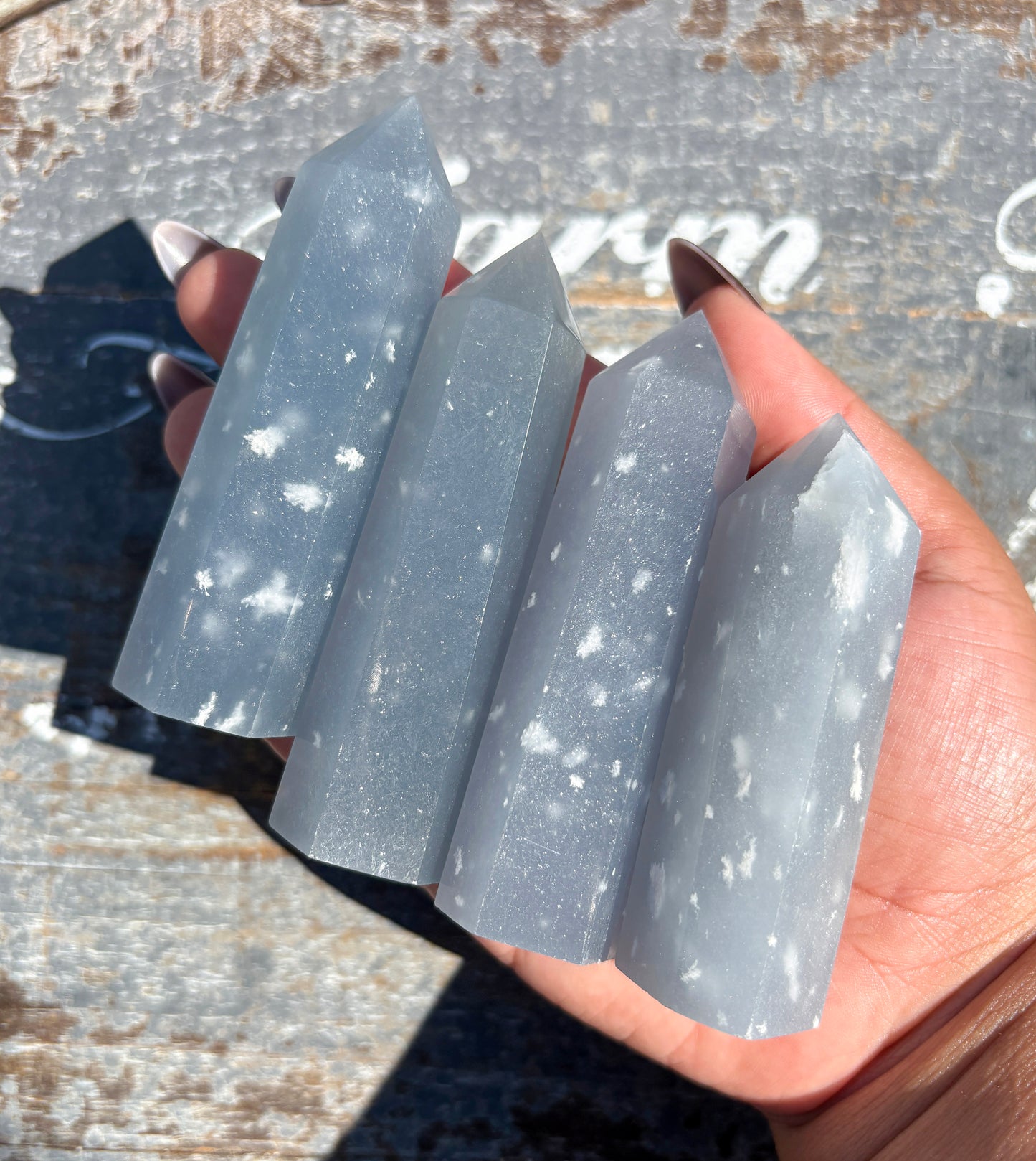 One (1) Snowflake Angelite Tower *rare find* | Intuitively chosen