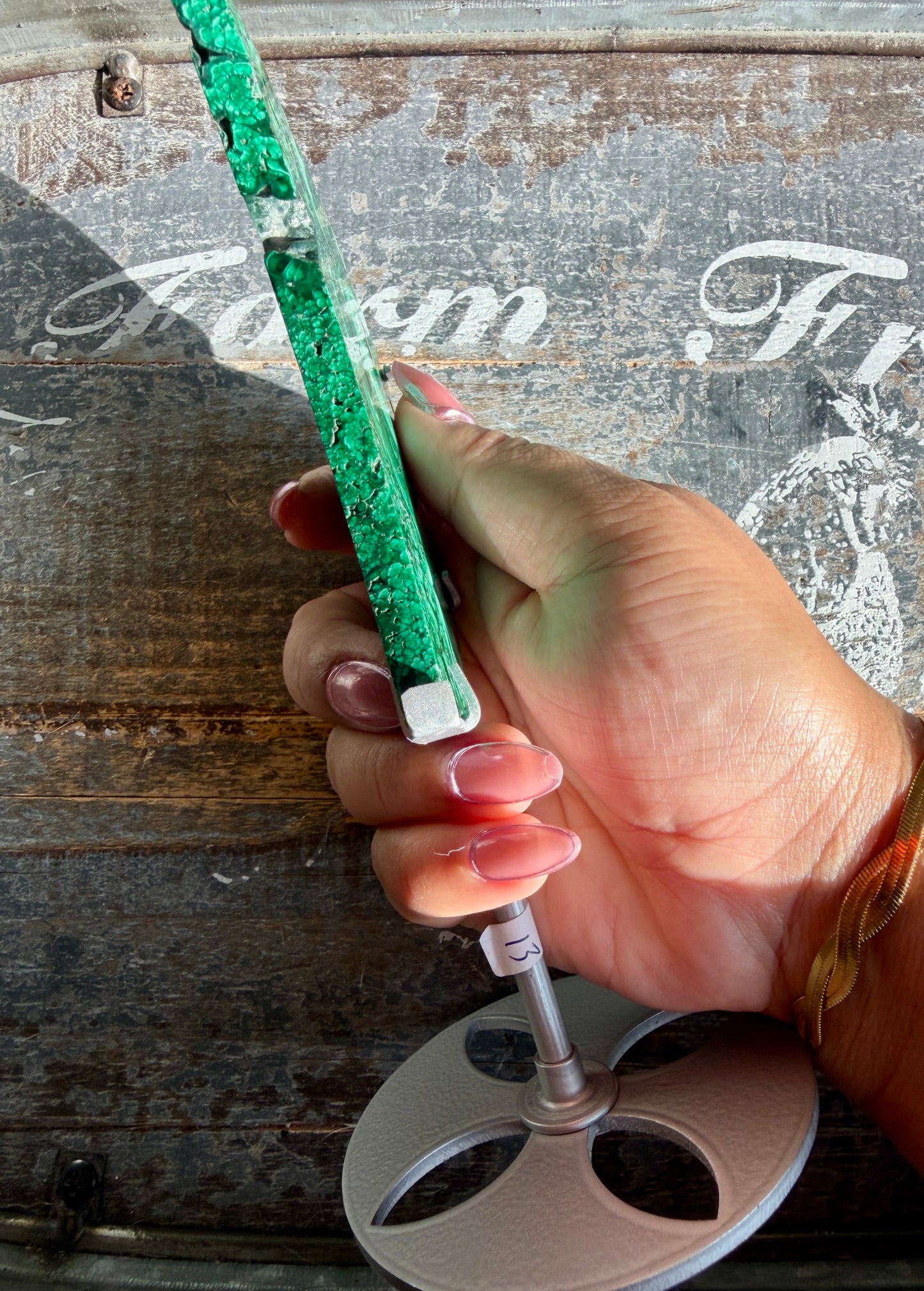 Gorgeous Malachite Moon with Silver Stand | Opt C