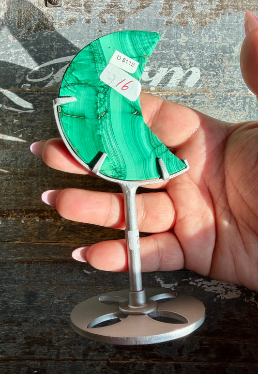 Gorgeous Malachite Moon with Silver Stand | Opt D