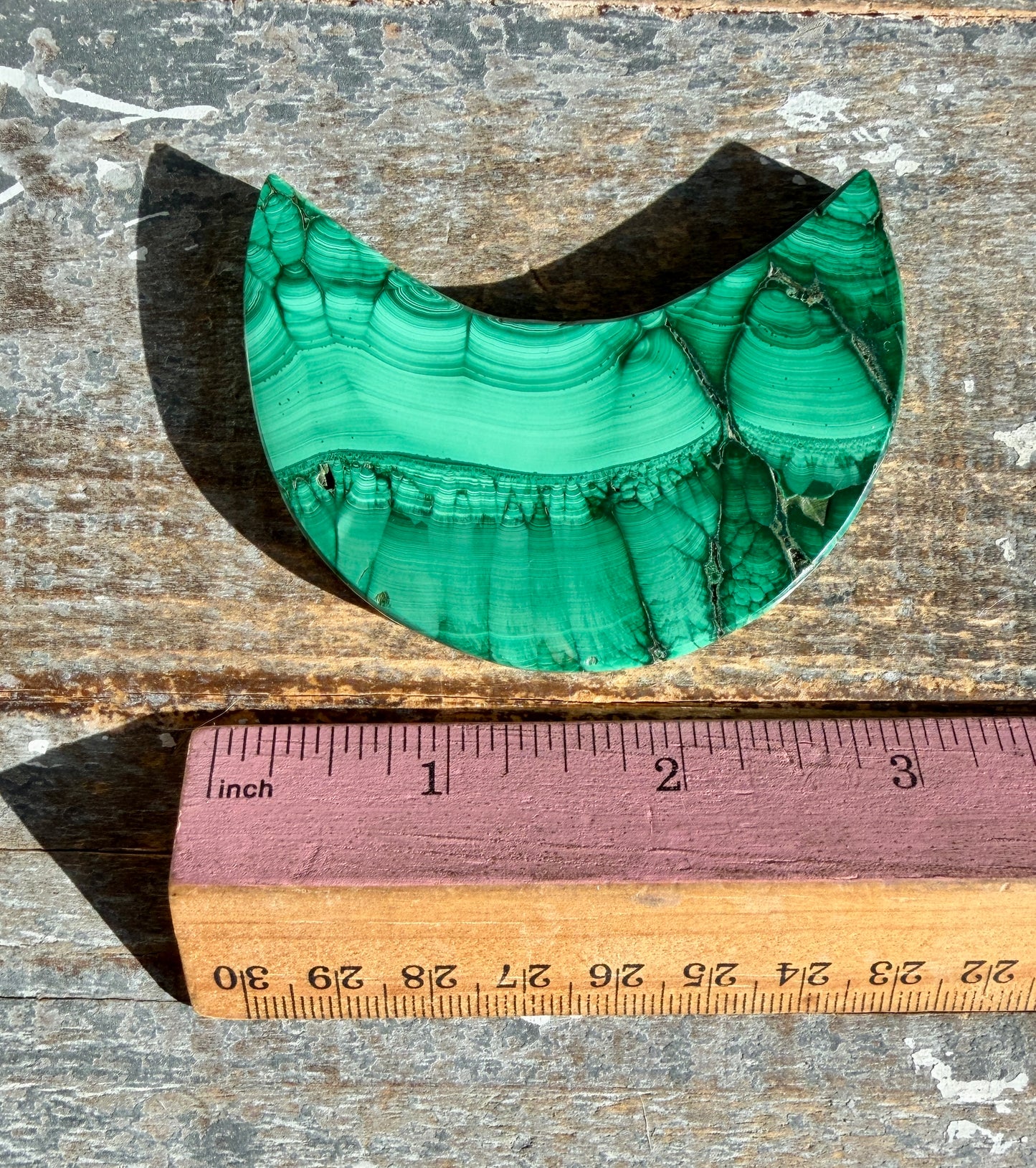 Gorgeous Malachite Moon with Silver Stand | Opt D