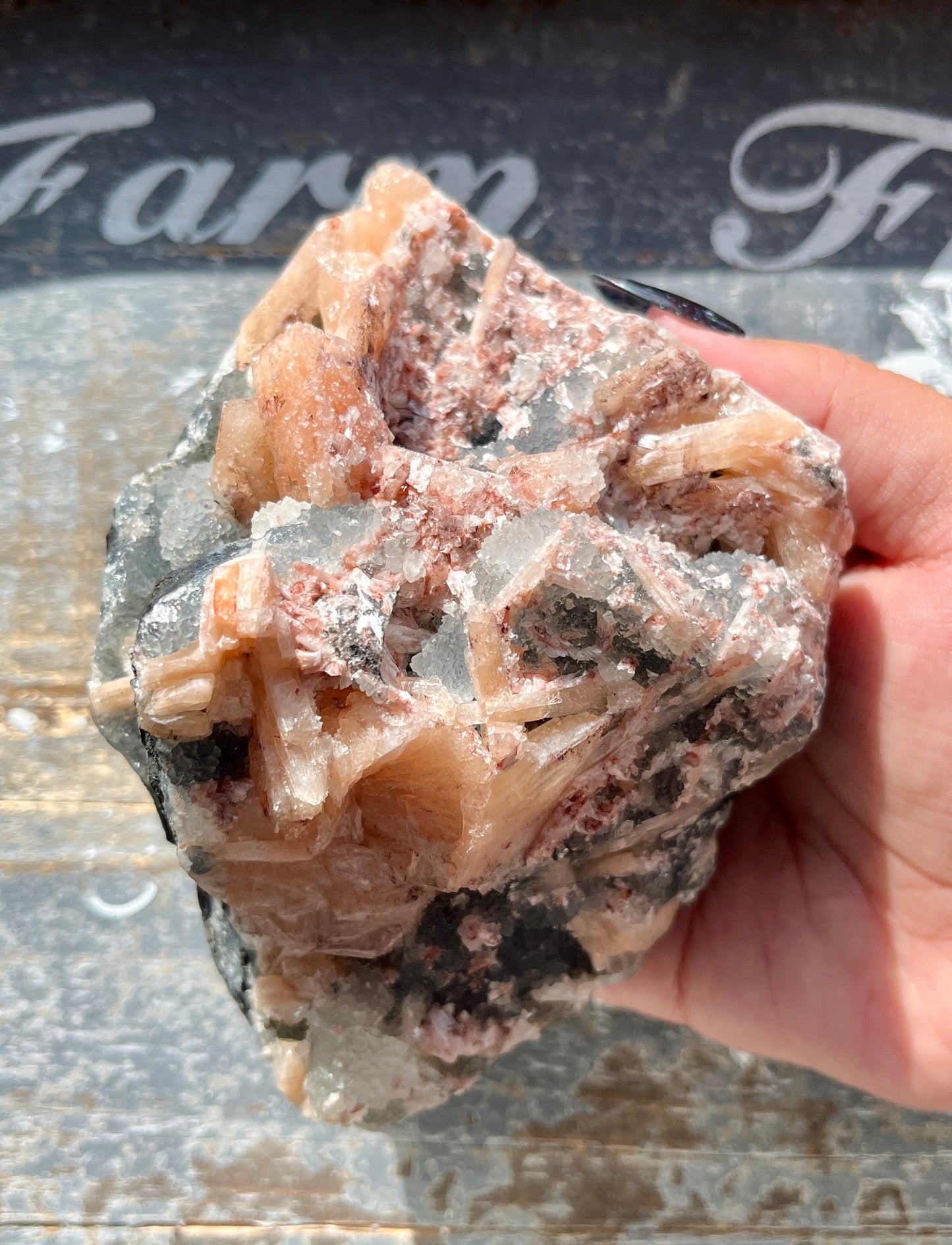 Gorgeous Blue Chalcedony with Peach Stilbite Flowers from India