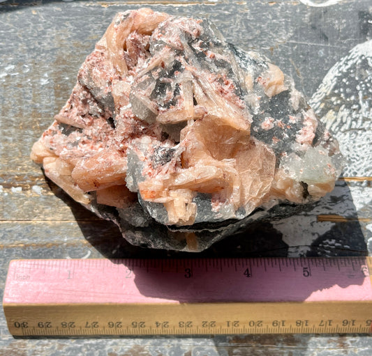 Gorgeous Blue Chalcedony with Peach Stilbite Flowers from India