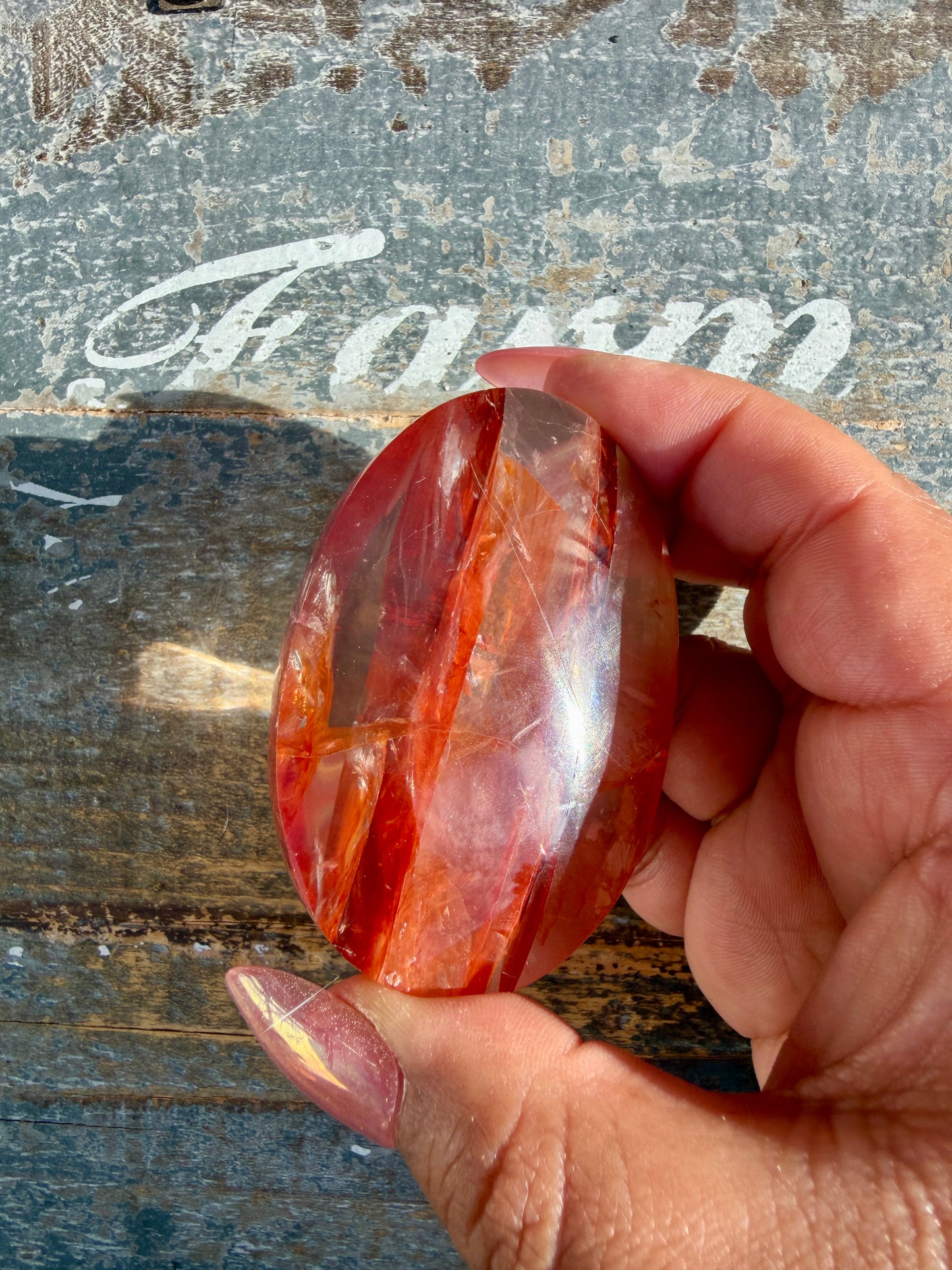 Gorgeous High Quality Fire Quartz Palm Stone | Opt 77
