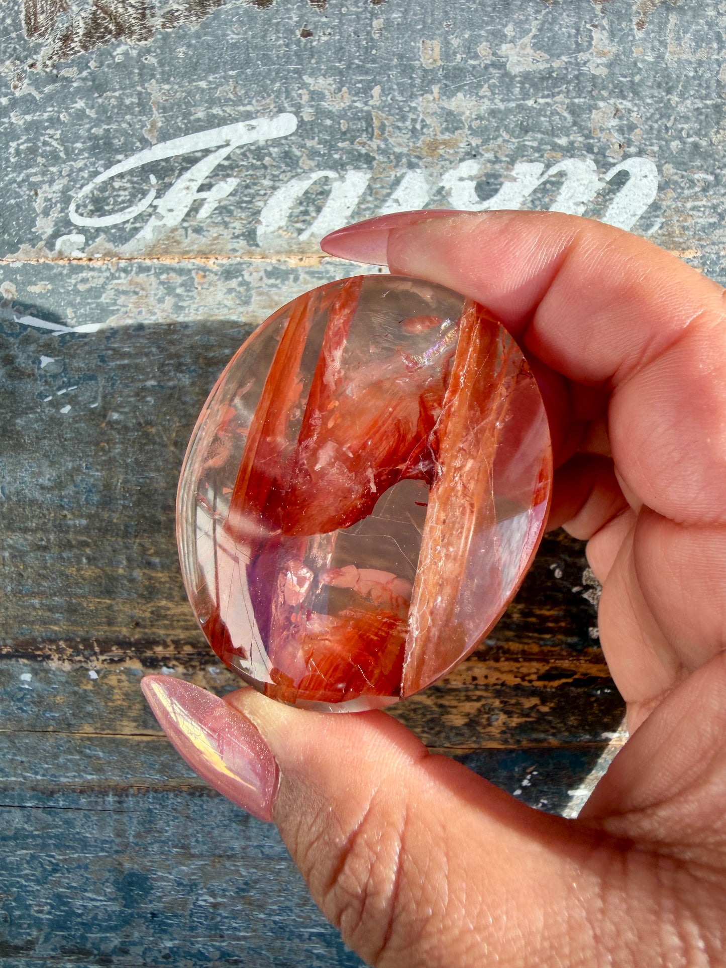 Gorgeous High Quality Fire Quartz Palm Stone | Opt 75