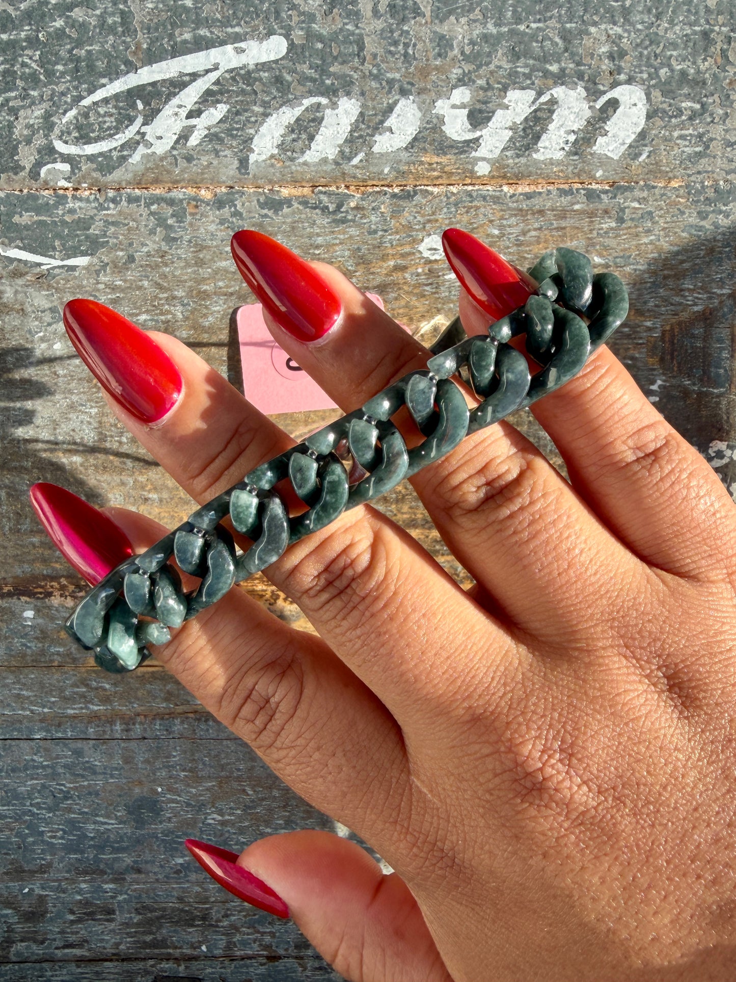 Gorgeous Hand-Carved Black Jade Chain Bracelet | 8" from Clasp to Clasp | Opt 50