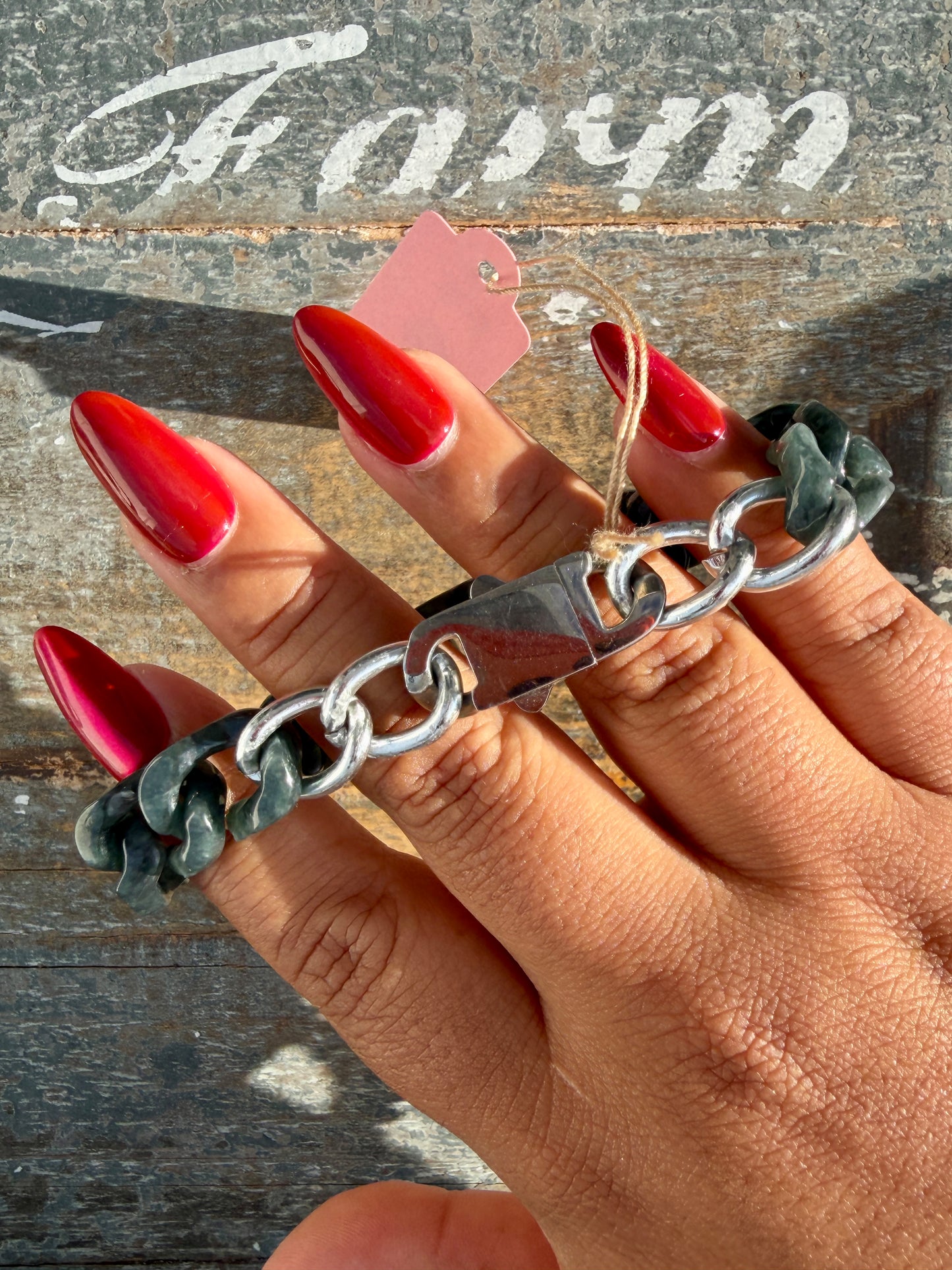 Gorgeous Hand-Carved Black Jade Chain Bracelet | 8" from Clasp to Clasp | Opt 52