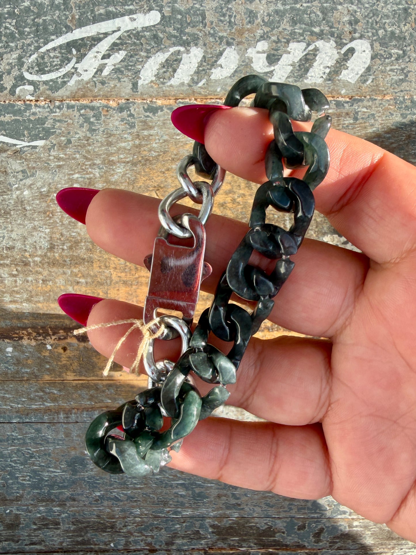 Gorgeous Hand-Carved Black Jade Chain Bracelet | 8" from Clasp to Clasp | Opt 52
