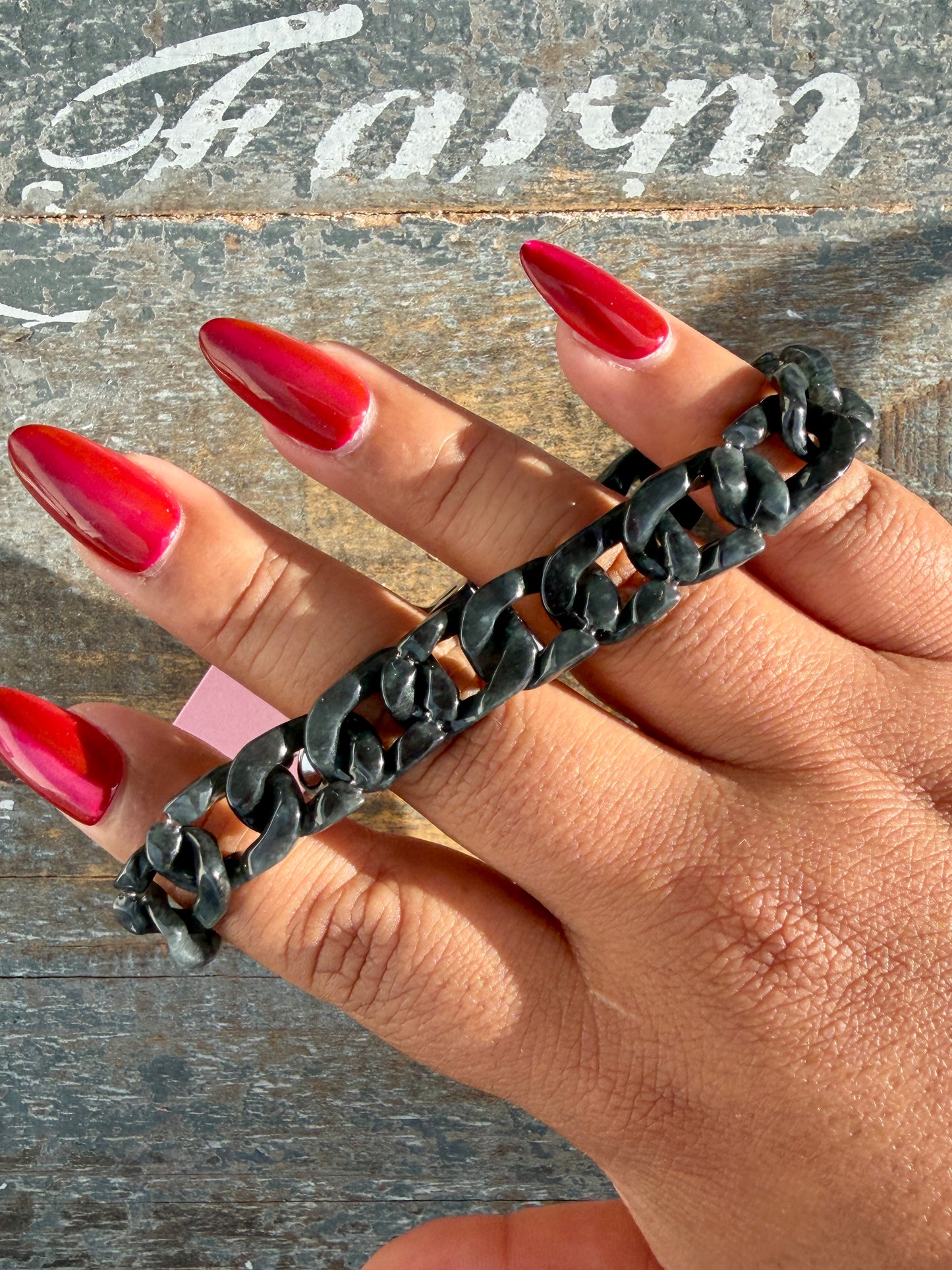 Gorgeous Hand-Carved Black Jade Chain Bracelet | 8" from Clasp to Clasp | Opt 55