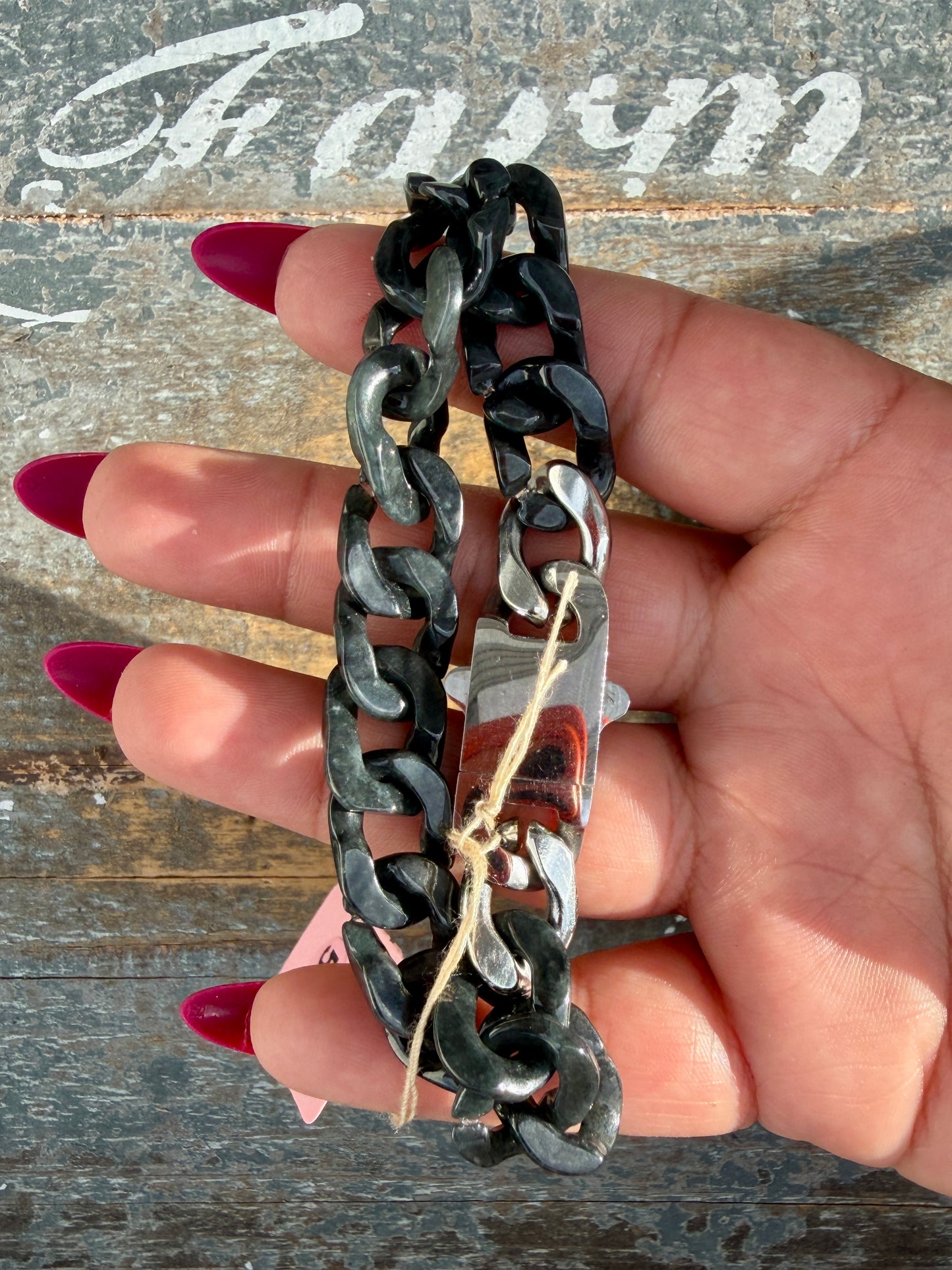 Gorgeous Hand-Carved Black Jade Chain Bracelet | 8" from Clasp to Clasp | Opt 55