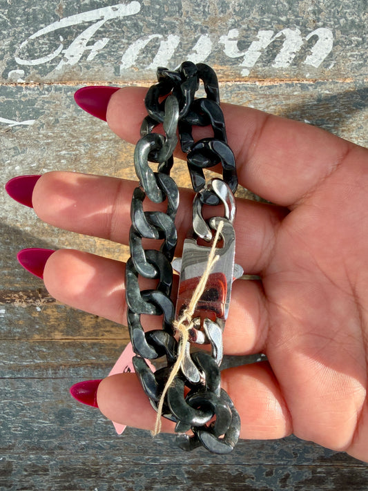 Gorgeous Hand-Carved Black Jade Chain Bracelet | 8" from Clasp to Clasp | Opt 55