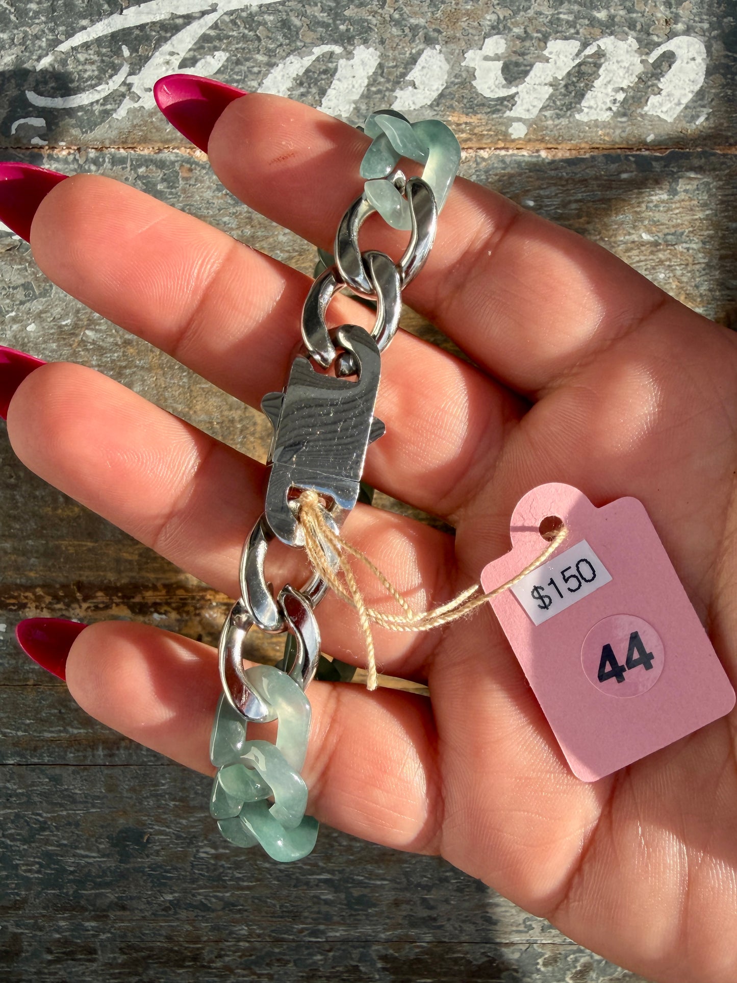 Gorgeous Hand-Carved Guatemalan Blue Water Jade Chain Bracelet | 8" from Clasp to Clasp | Opt 44