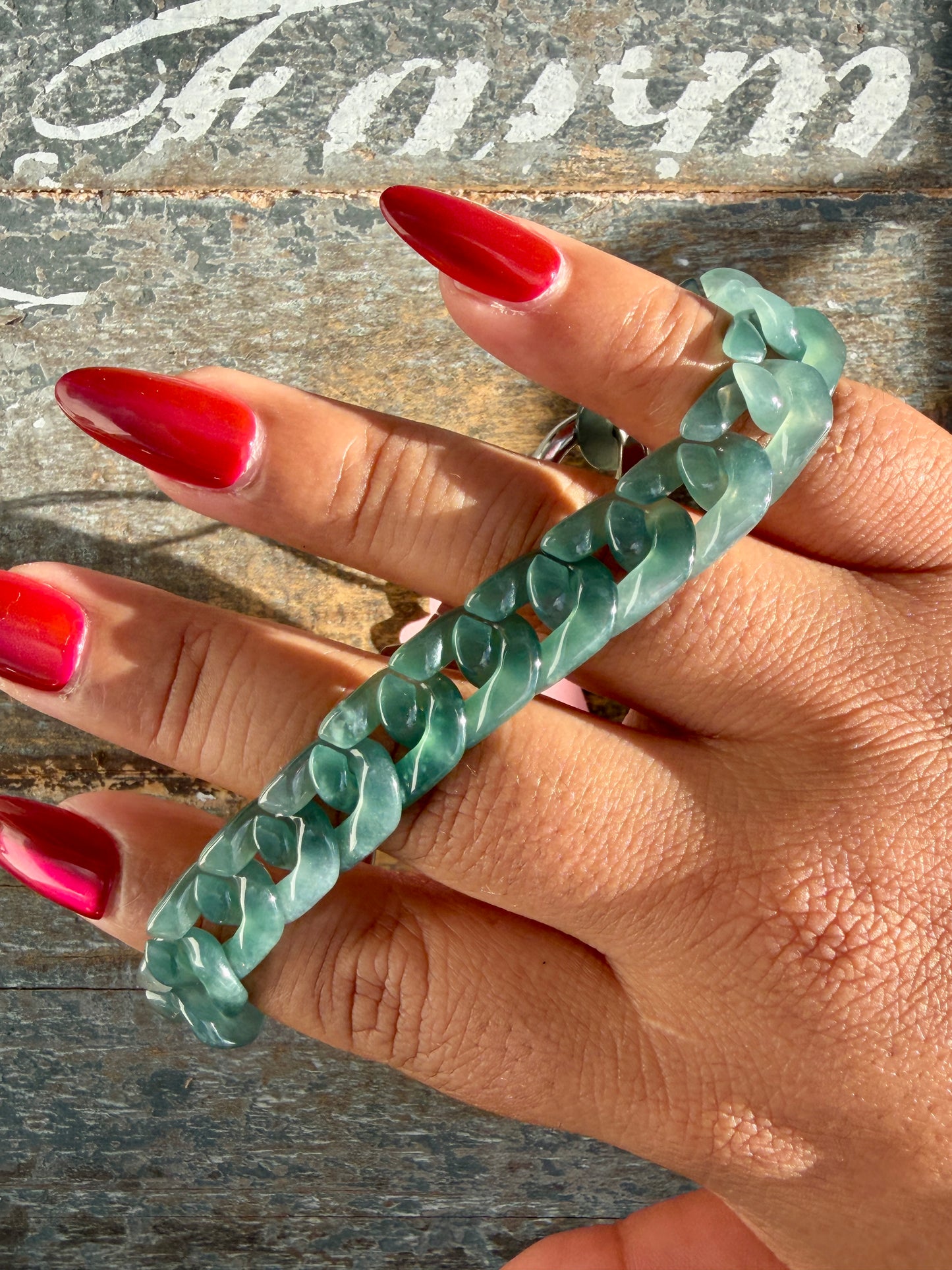 Gorgeous Hand-Carved Guatemalan Blue Water Jade Chain Bracelet | 8" from Clasp to Clasp | Opt 44