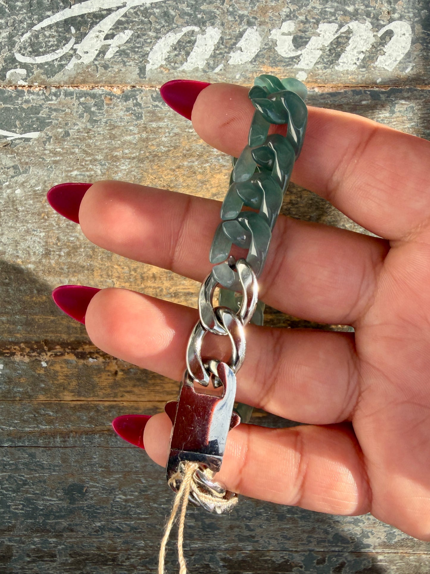 Gorgeous Hand-Carved Guatemalan Blue Water Jade Chain Bracelet | 8" from Clasp to Clasp | Opt 44