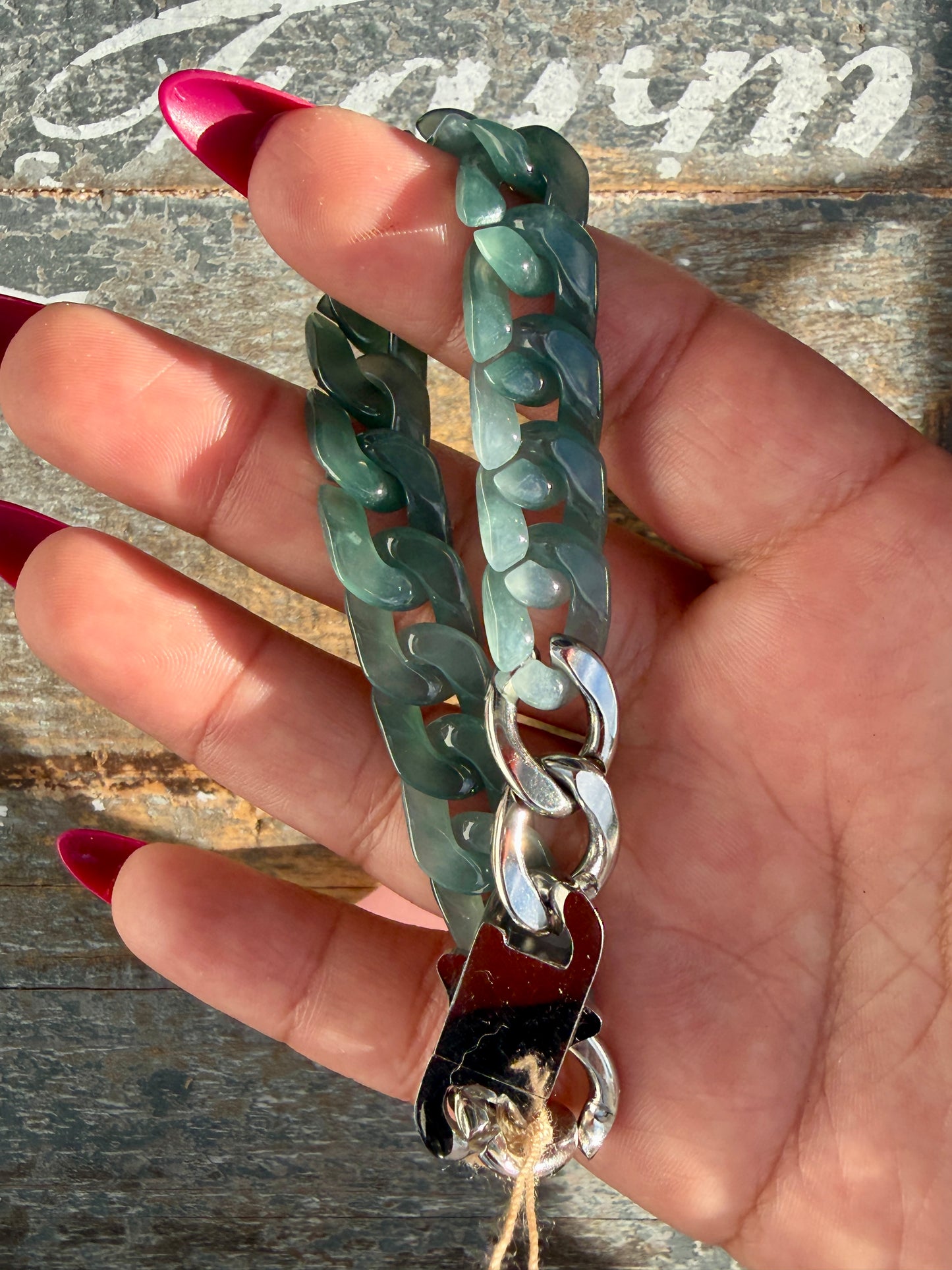 Gorgeous Hand-Carved Guatemalan Blue Water Jade Chain Bracelet | 8" from Clasp to Clasp | Opt 44