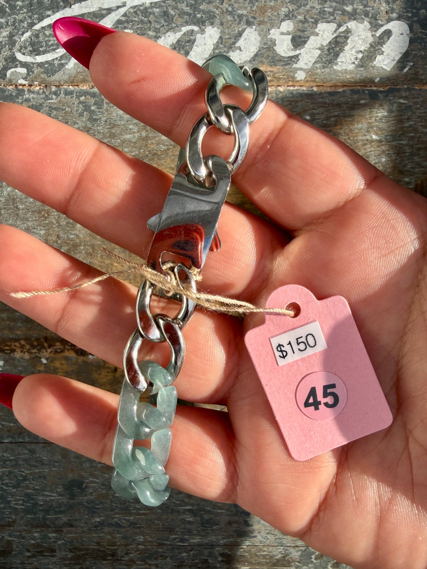 Gorgeous Hand-Carved Guatemalan Blue Water Jade Chain Bracelet | 8" from Clasp to Clasp | Opt 45