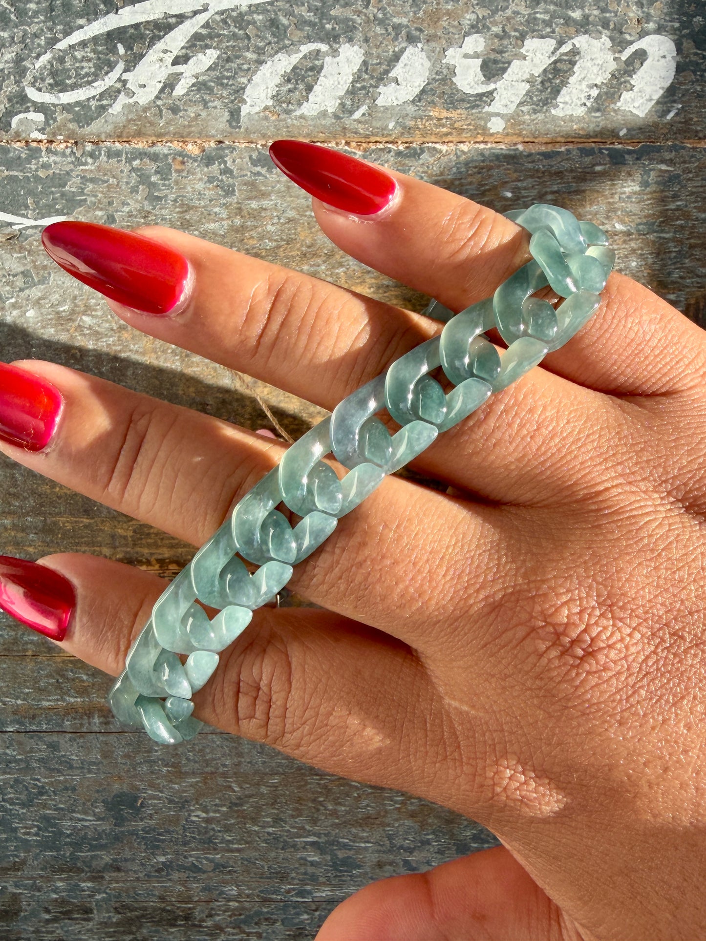 Gorgeous Hand-Carved Guatemalan Blue Water Jade Chain Bracelet | 8" from Clasp to Clasp | Opt 45