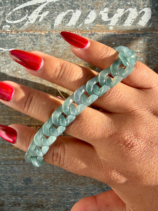 Gorgeous Hand-Carved Guatemalan Blue Water Jade Chain Bracelet | 8" from Clasp to Clasp | Opt 45
