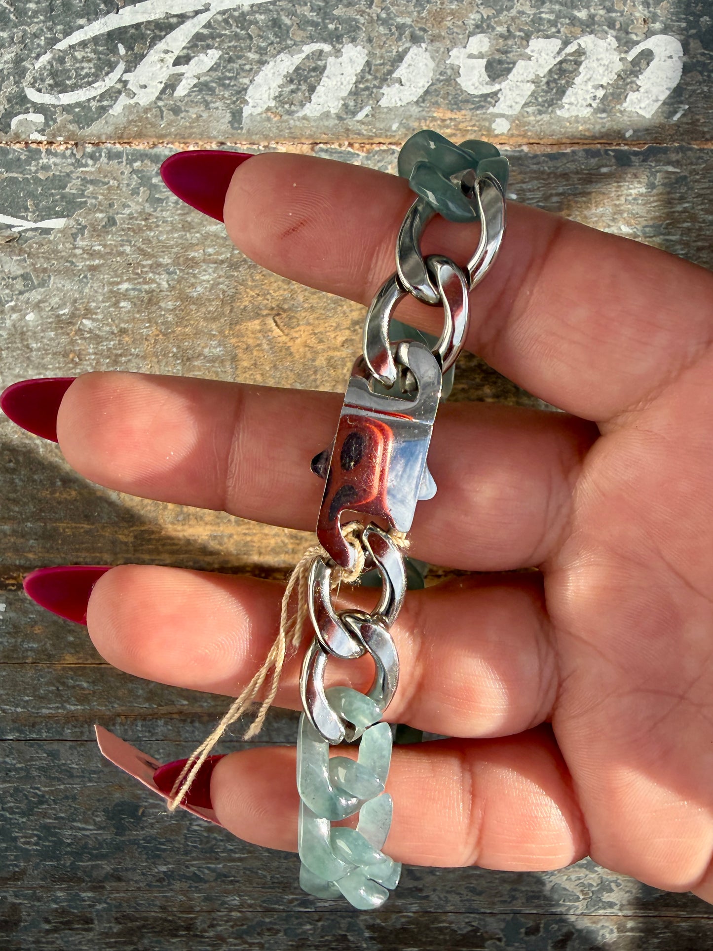 Gorgeous Hand-Carved Guatemalan Blue Water Jade Chain Bracelet | 8" from Clasp to Clasp | Opt 45