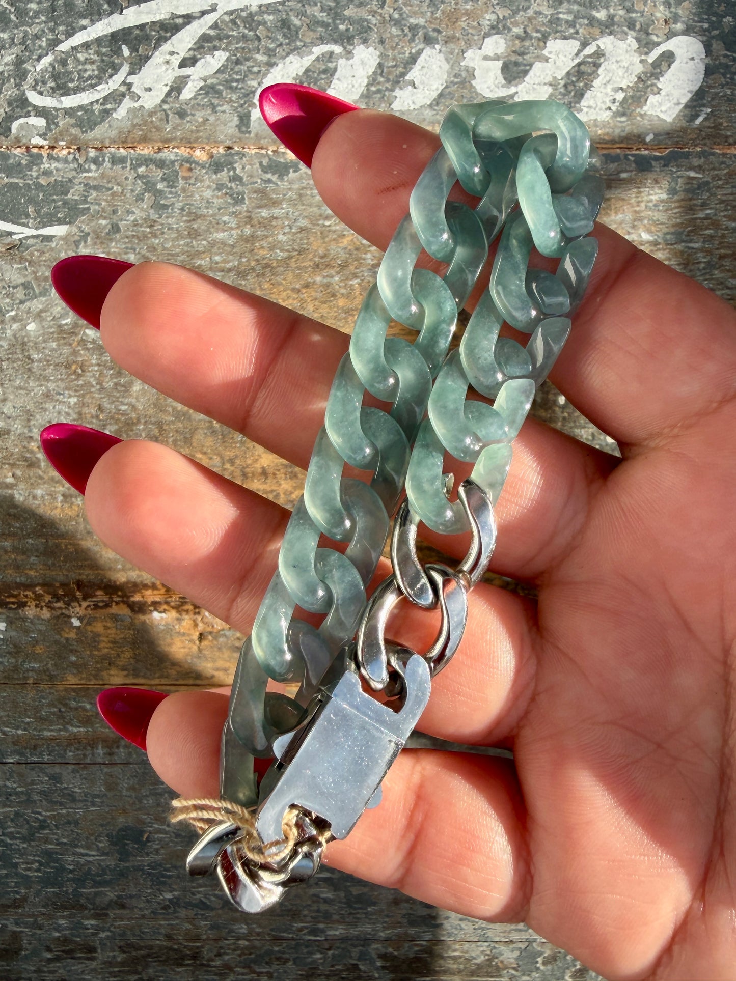 Gorgeous Hand-Carved Guatemalan Blue Water Jade Chain Bracelet | 8" from Clasp to Clasp | Opt 45
