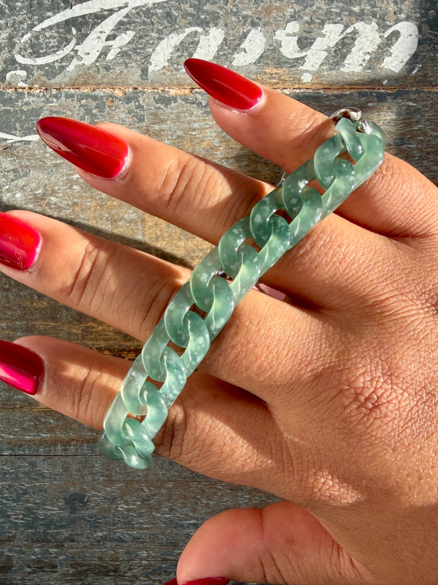 Gorgeous Hand-Carved Guatemalan Blue Water Jade Chain Bracelet | 8" from Clasp to Clasp | Opt 43