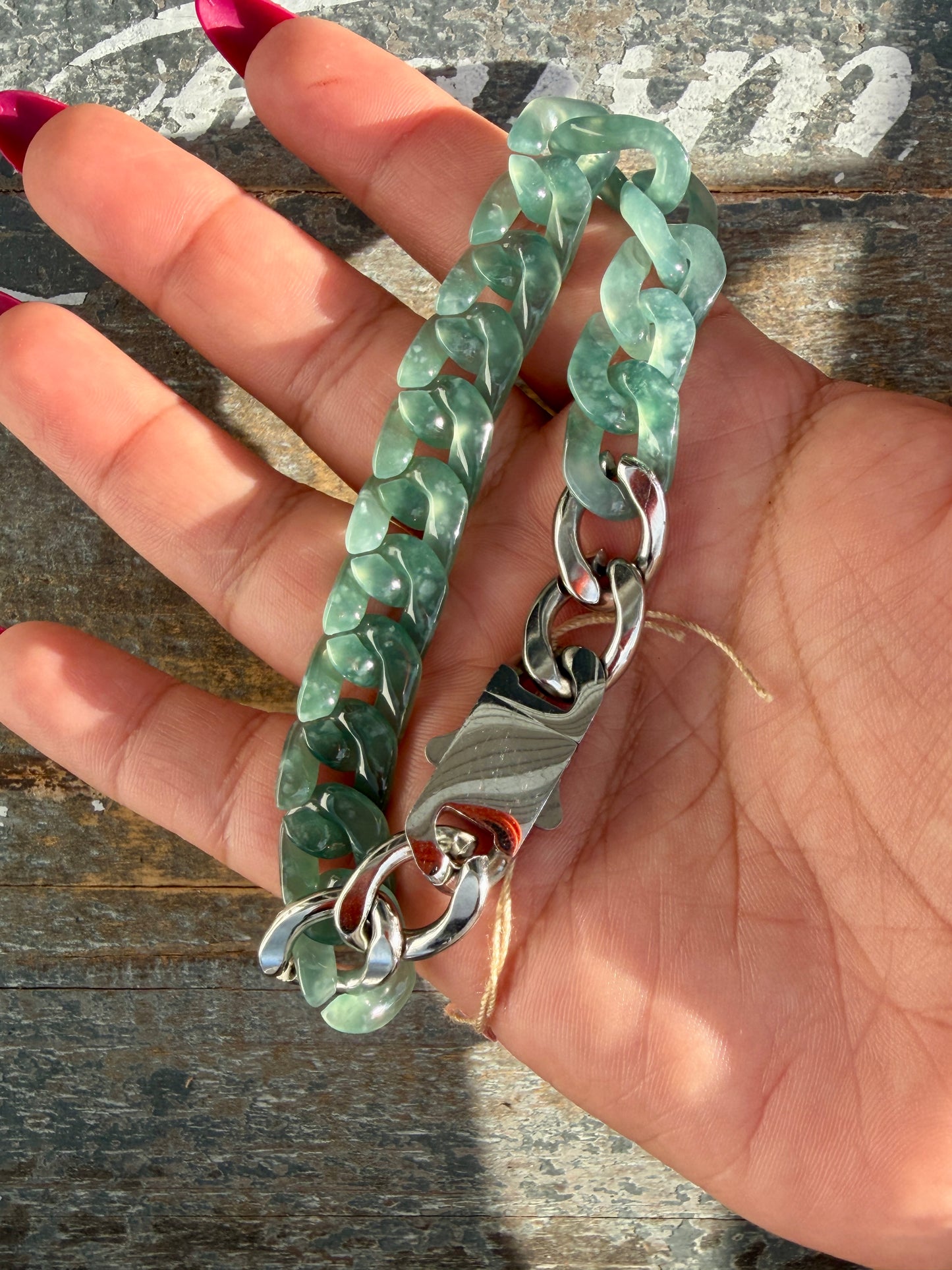 Gorgeous Hand-Carved Guatemalan Blue Water Jade Chain Bracelet | 8" from Clasp to Clasp | Opt 43