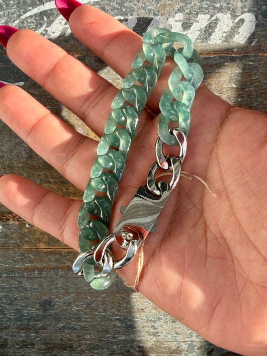 Gorgeous Hand-Carved Guatemalan Blue Water Jade Chain Bracelet | 8" from Clasp to Clasp | Opt 43