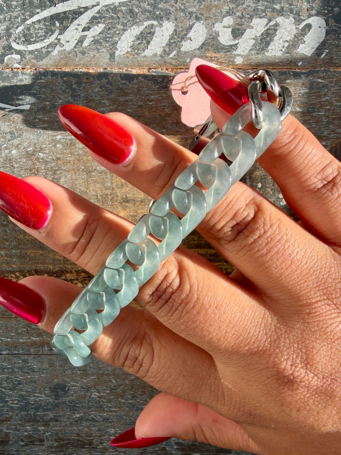 Gorgeous Hand-Carved Guatemalan Blue Water Jade Chain Bracelet | 8" from Clasp to Clasp | Opt 46