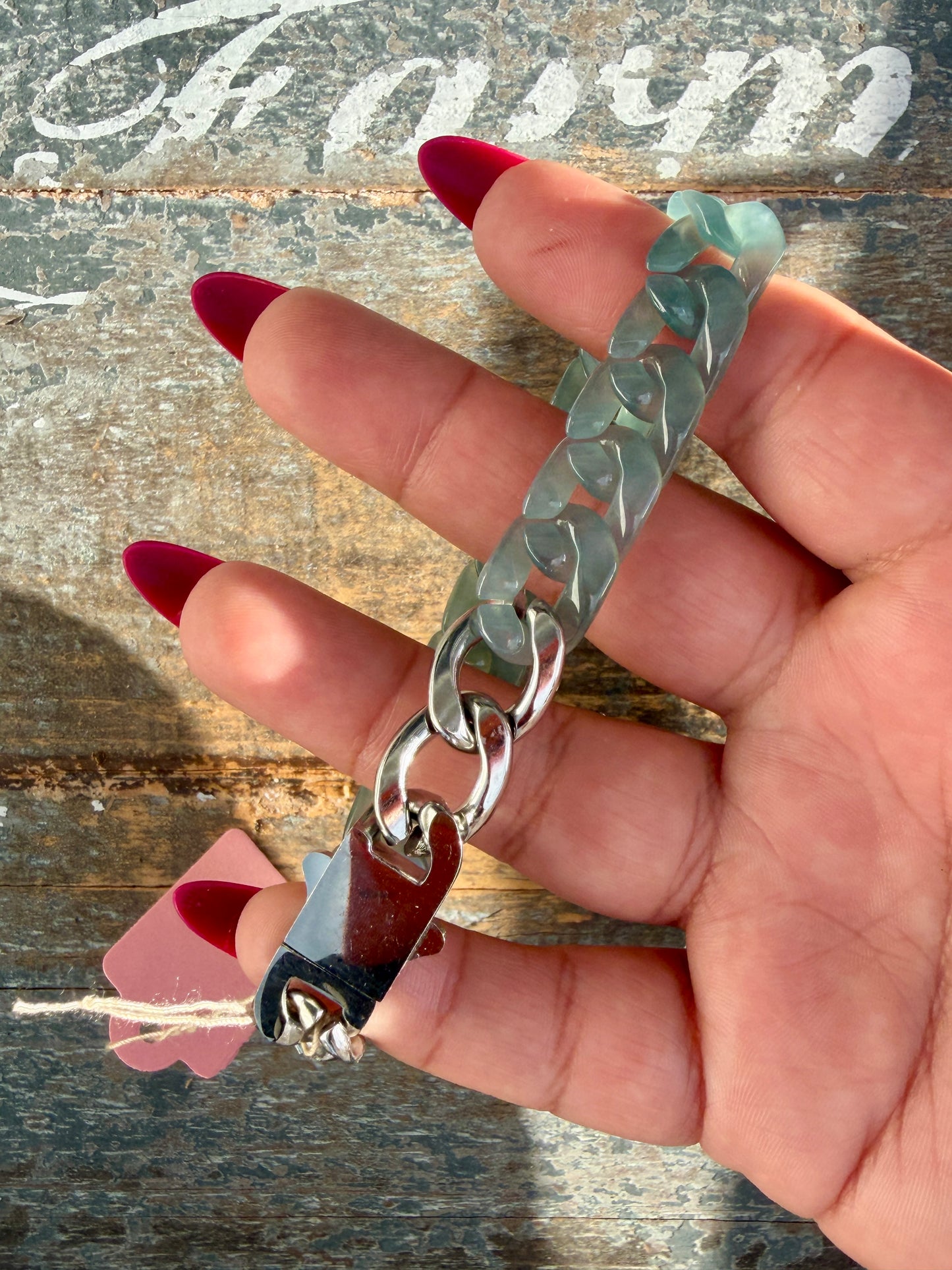 Gorgeous Hand-Carved Guatemalan Blue Water Jade Chain Bracelet | 8" from Clasp to Clasp | Opt 46