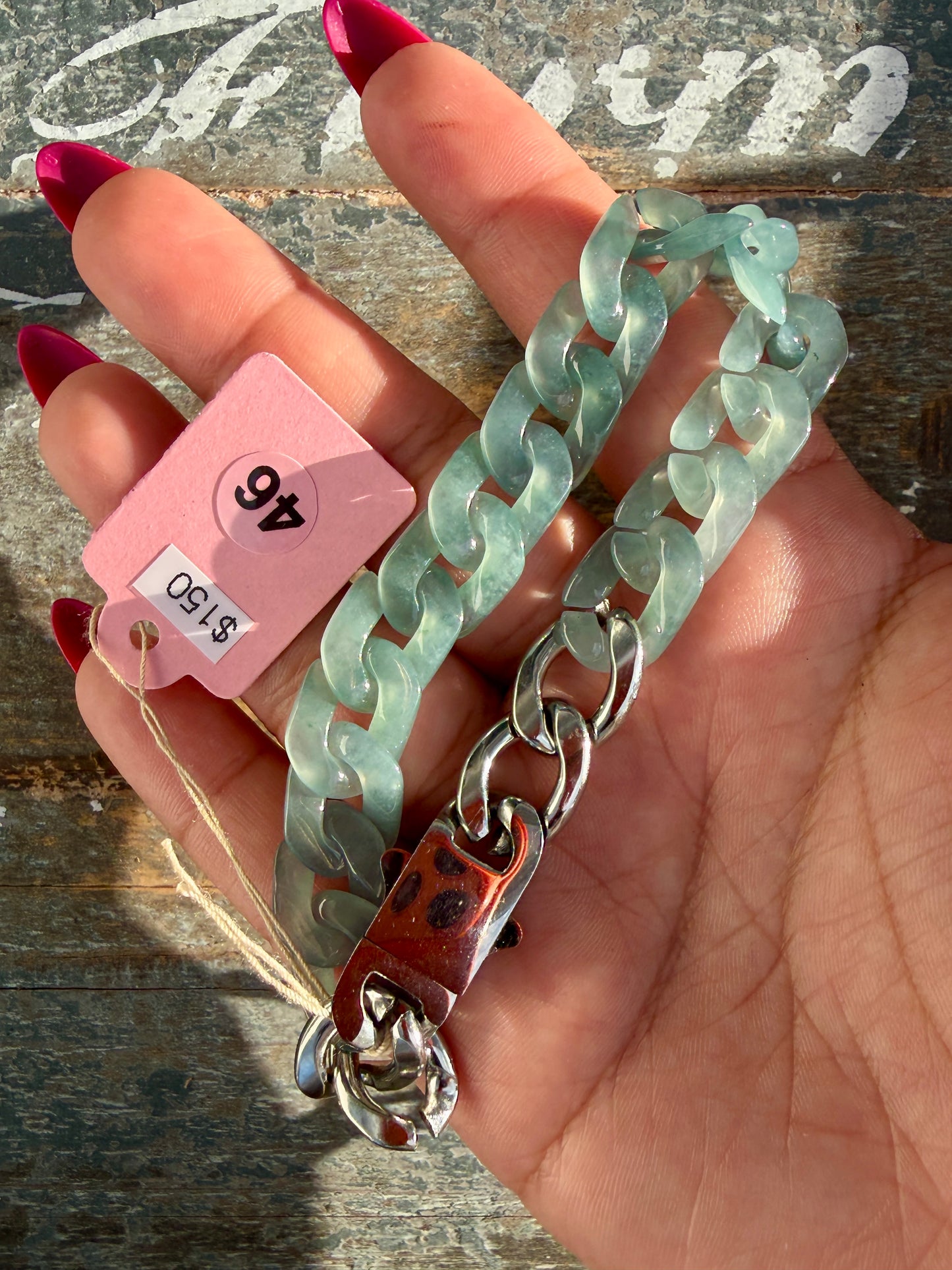 Gorgeous Hand-Carved Guatemalan Blue Water Jade Chain Bracelet | 8" from Clasp to Clasp | Opt 46