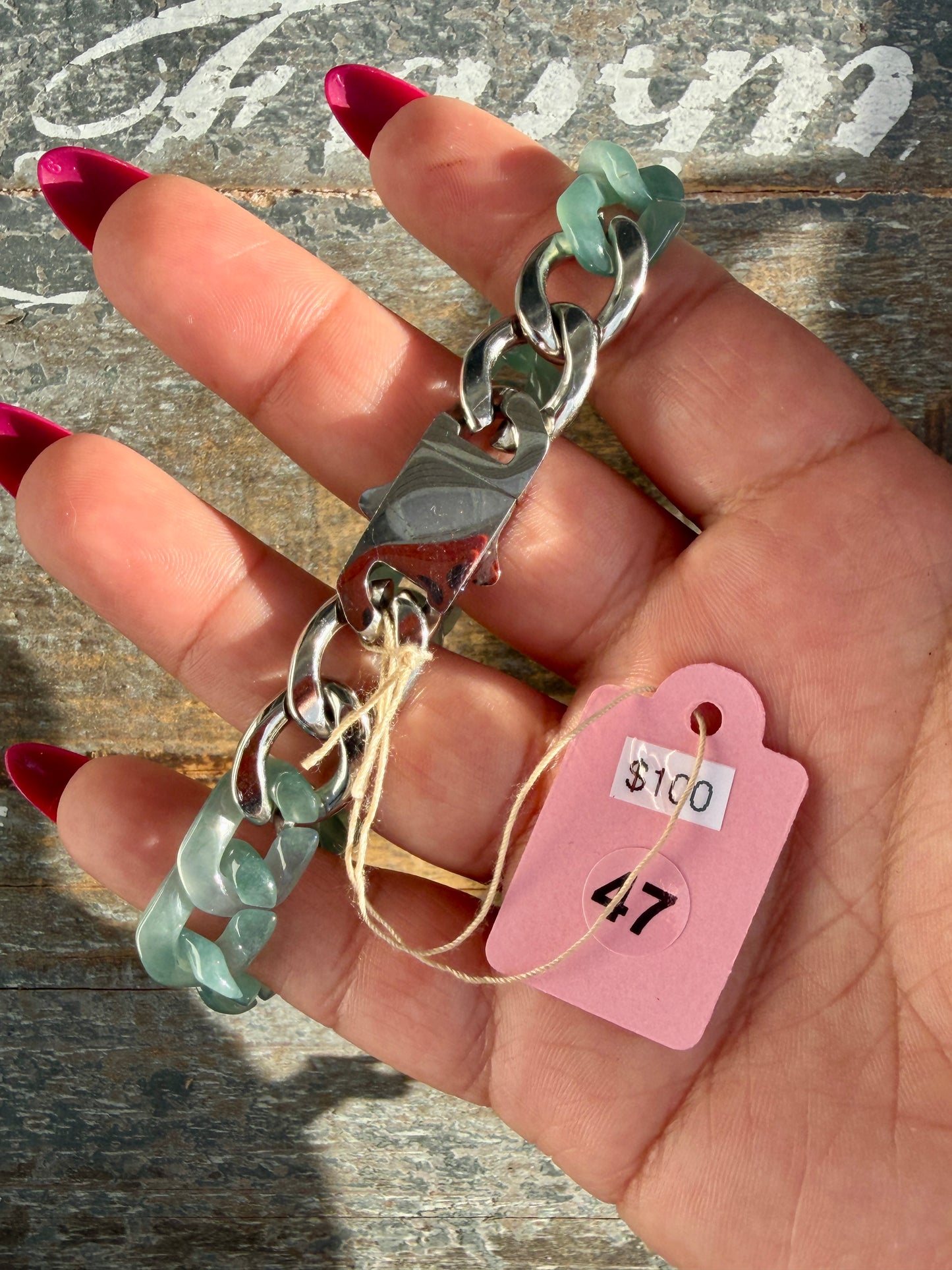 Gorgeous Hand-Carved Guatemalan Blue Water Jade Chain Bracelet | 8" from Clasp to Clasp | Opt 47
