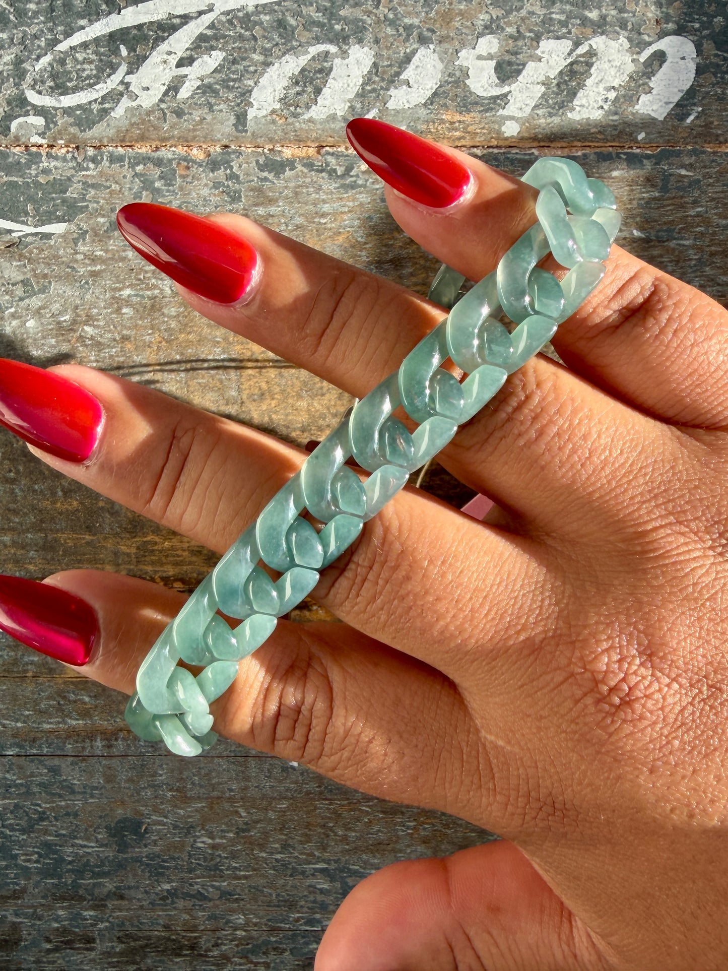 Gorgeous Hand-Carved Guatemalan Blue Water Jade Chain Bracelet | 8" from Clasp to Clasp | Opt 47