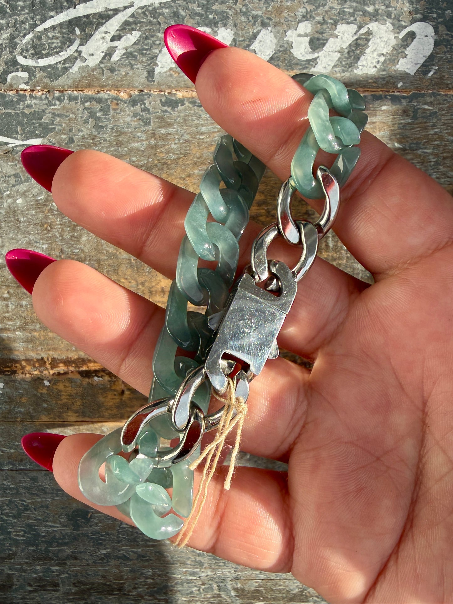 Gorgeous Hand-Carved Guatemalan Blue Water Jade Chain Bracelet | 8" from Clasp to Clasp | Opt 47