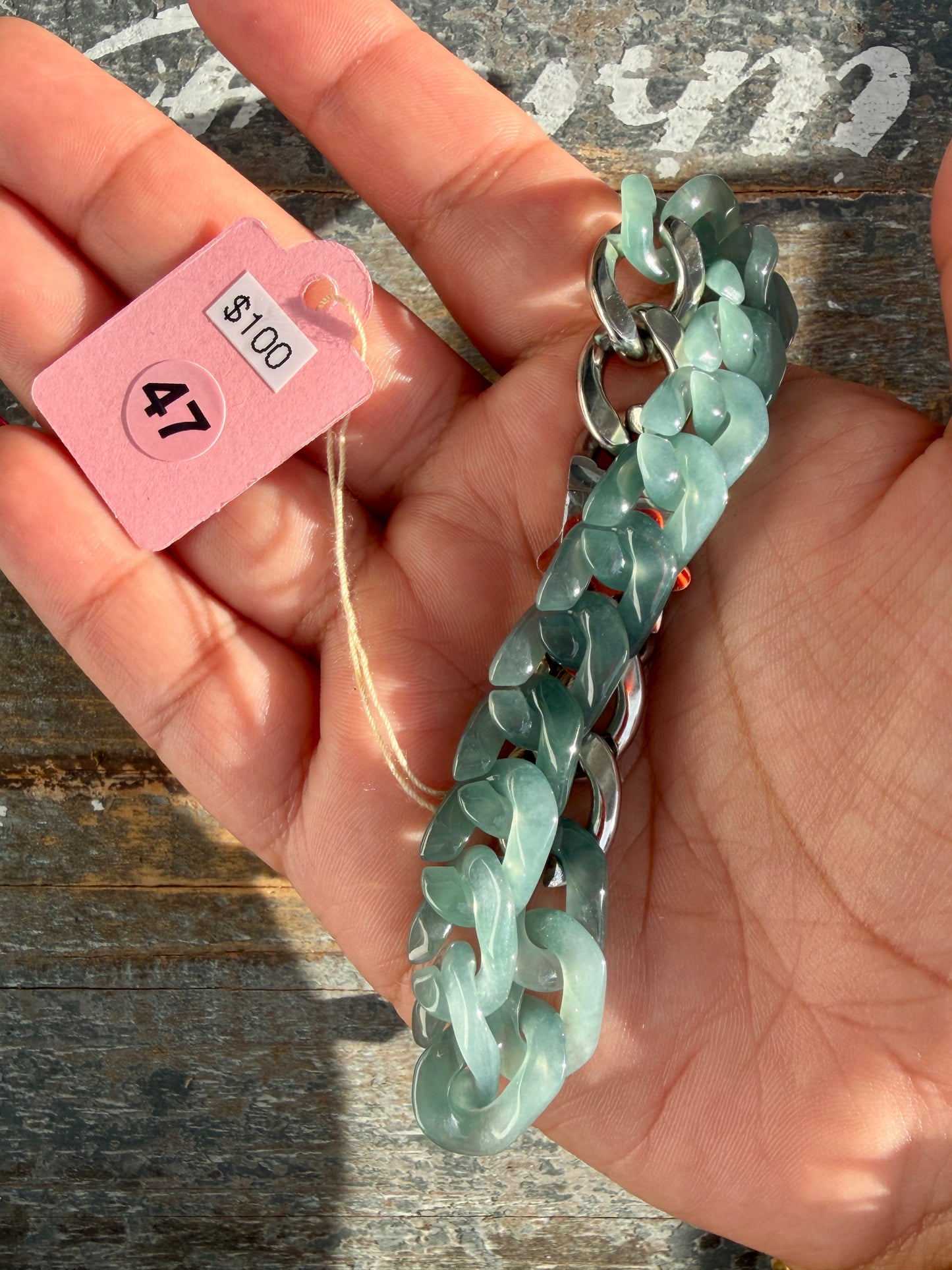 Gorgeous Hand-Carved Guatemalan Blue Water Jade Chain Bracelet | 8" from Clasp to Clasp | Opt 47