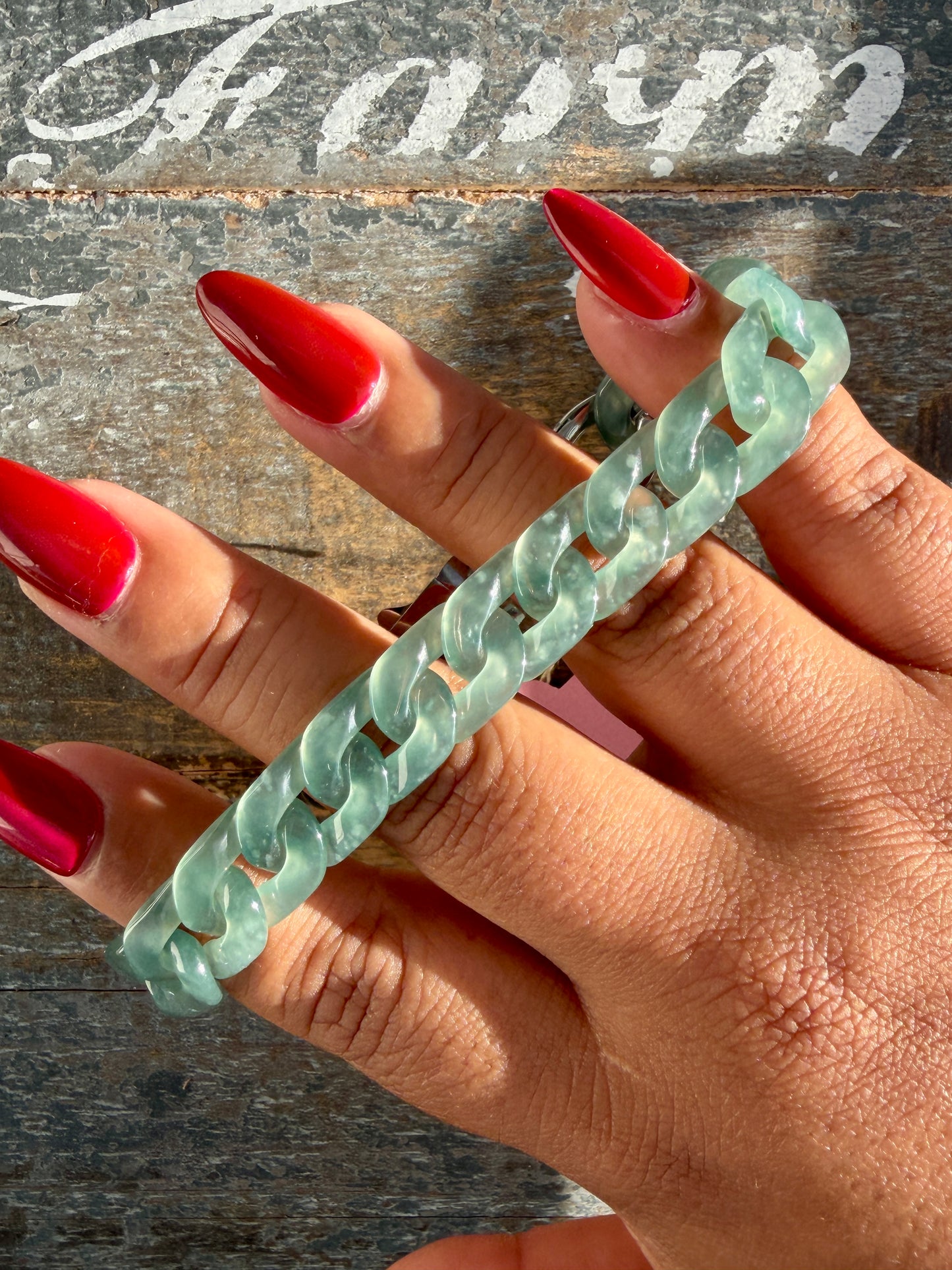 Gorgeous Hand-Carved Guatemalan Blue Water Jade Chain Bracelet | 8" from Clasp to Clasp | Opt 48