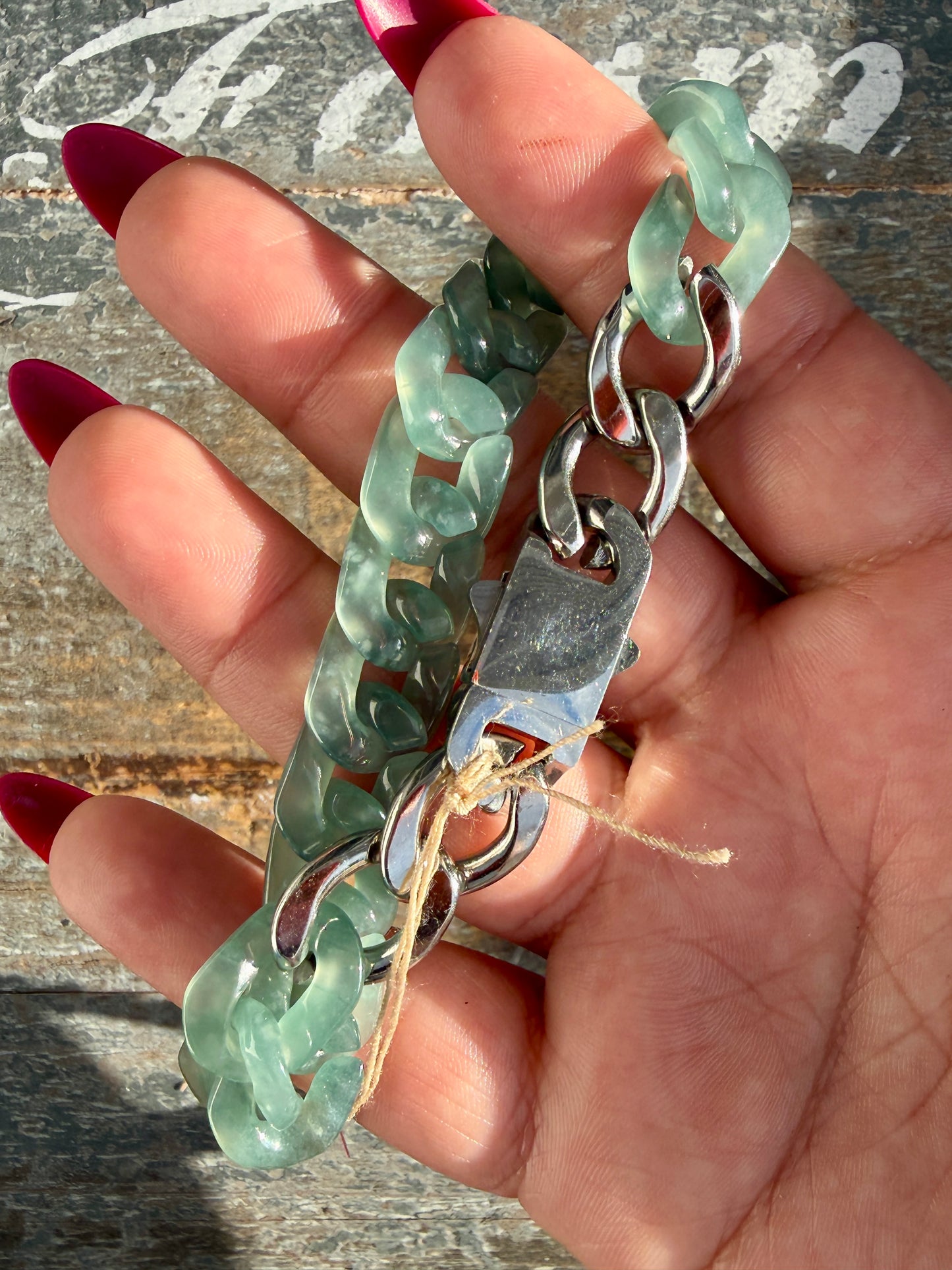 Gorgeous Hand-Carved Guatemalan Blue Water Jade Chain Bracelet | 8" from Clasp to Clasp | Opt 48