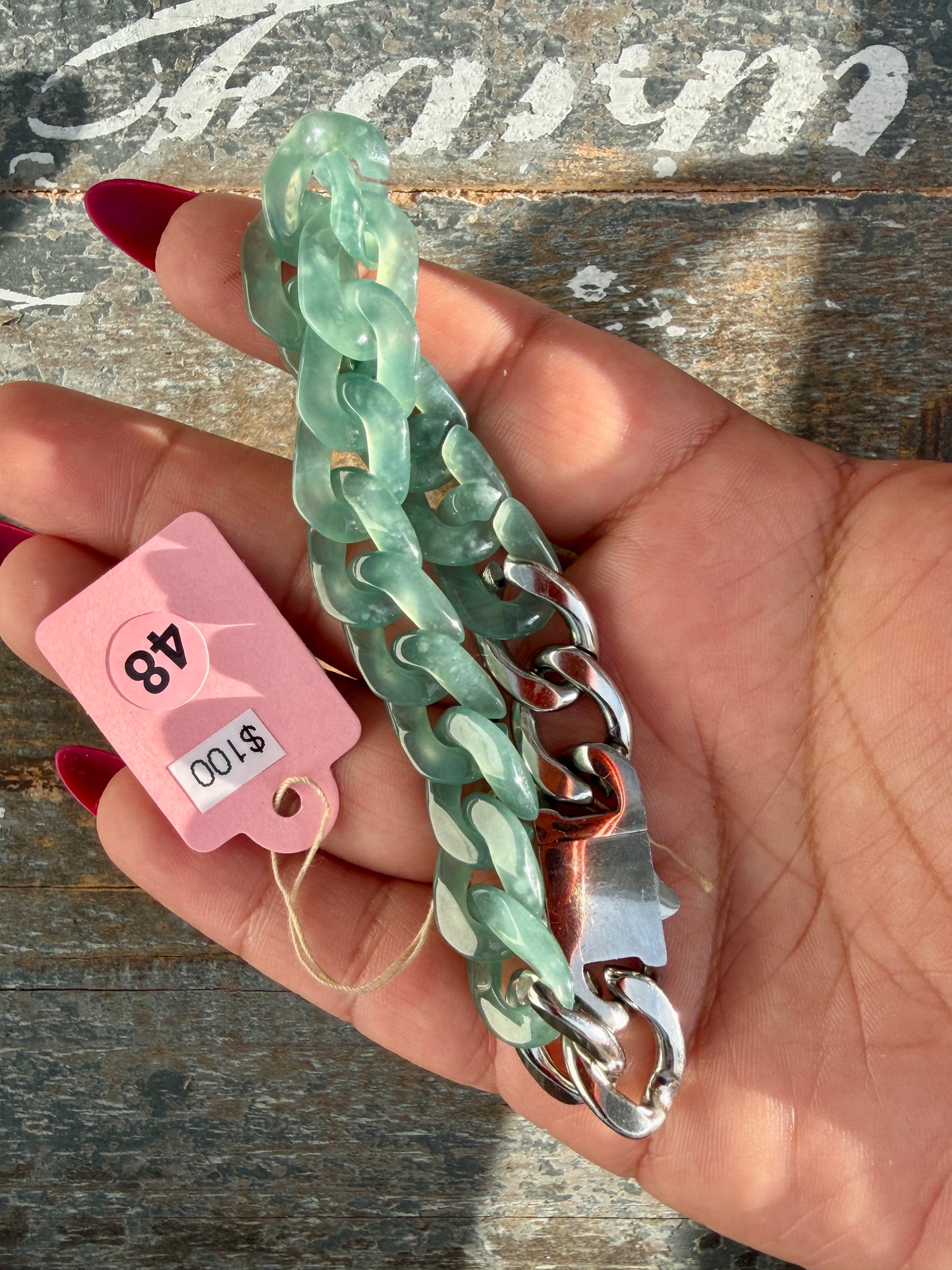 Gorgeous Hand-Carved Guatemalan Blue Water Jade Chain Bracelet | 8" from Clasp to Clasp | Opt 48