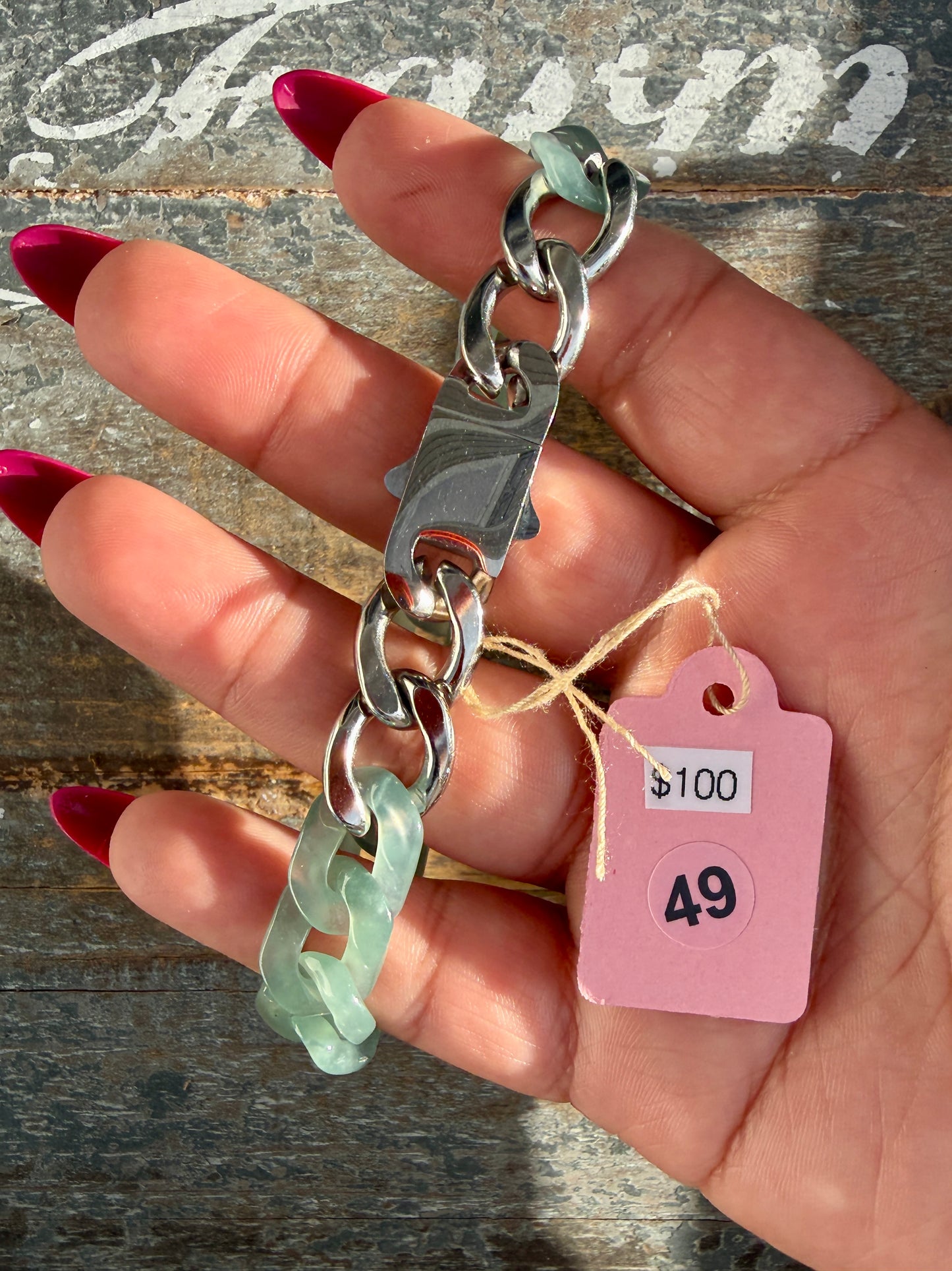 Gorgeous Hand-Carved Guatemalan Blue Water Jade Chain Bracelet | 8" from Clasp to Clasp | Opt 49