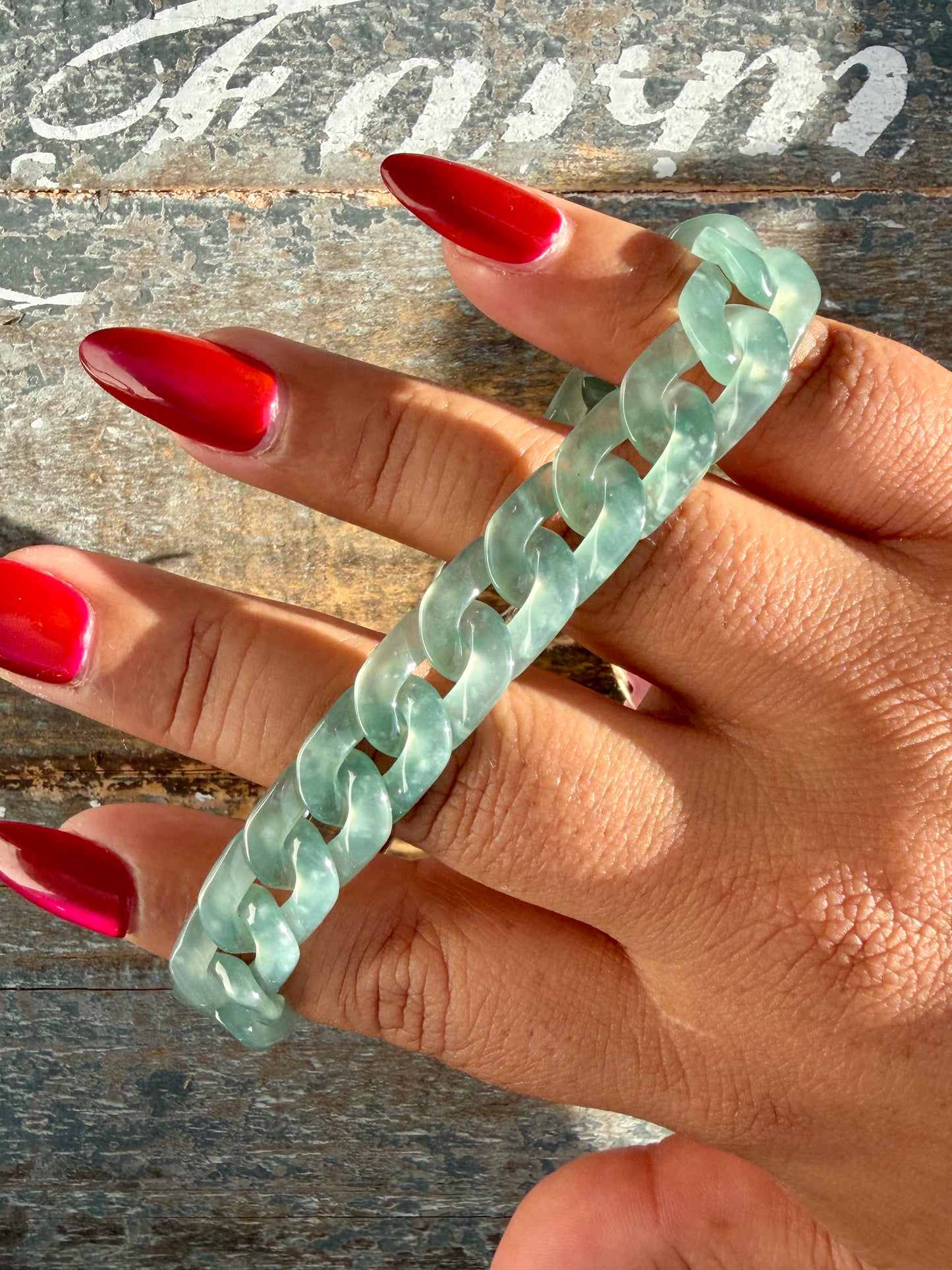 Gorgeous Hand-Carved Guatemalan Blue Water Jade Chain Bracelet | 8" from Clasp to Clasp | Opt 49