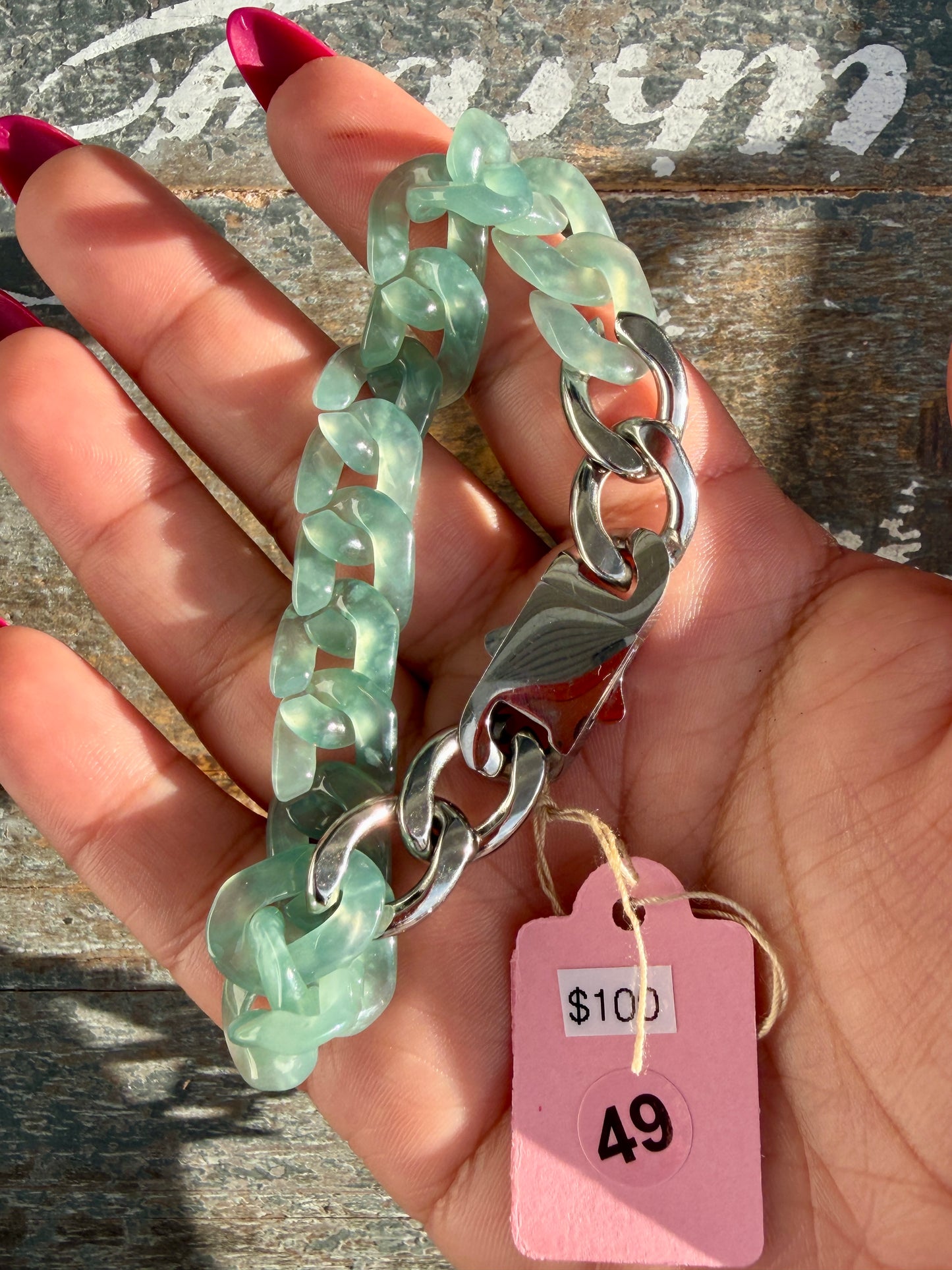 Gorgeous Hand-Carved Guatemalan Blue Water Jade Chain Bracelet | 8" from Clasp to Clasp | Opt 49