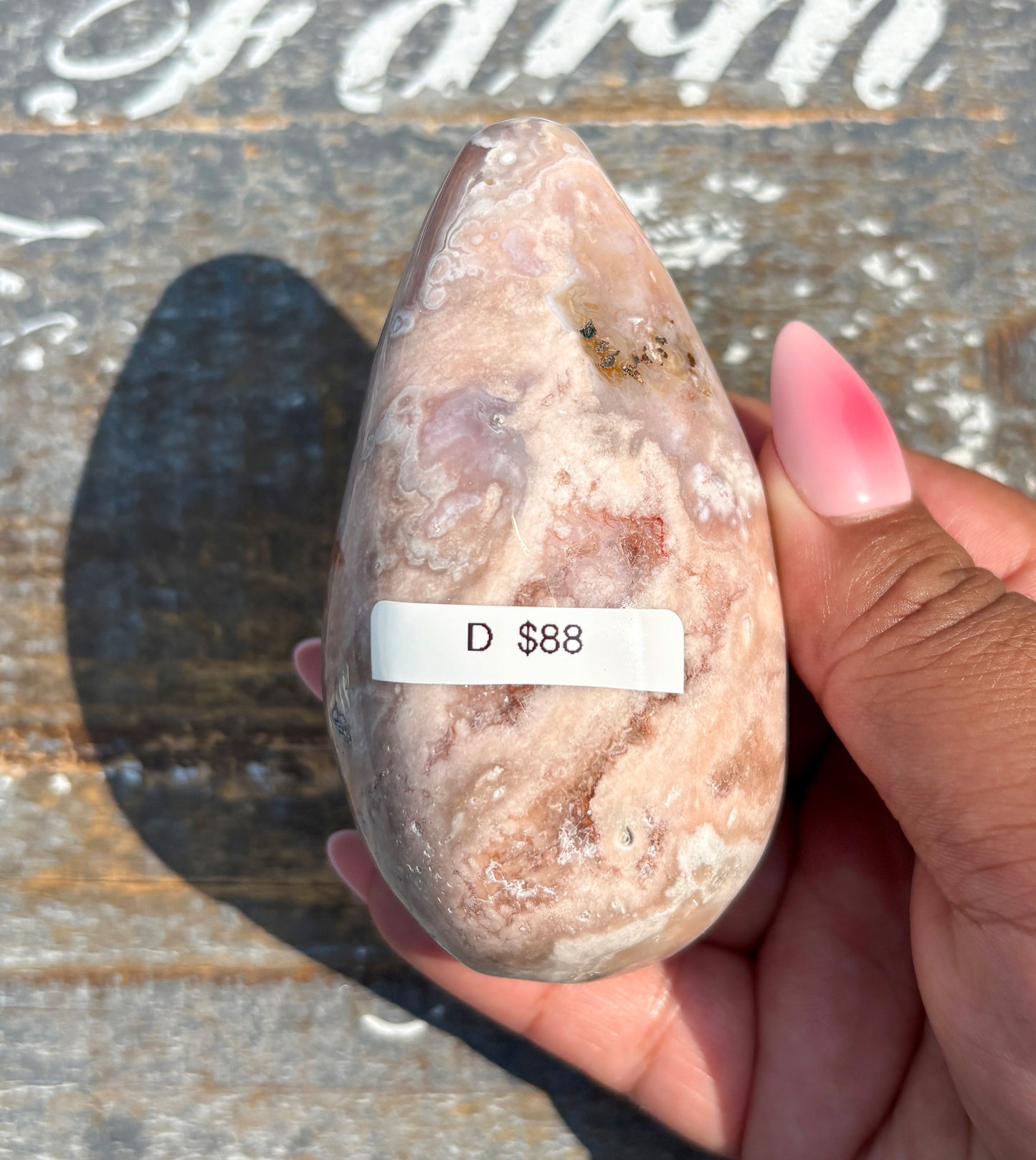 Gorgeous Flower Agate in Pink Amethyst Egg | Opt D