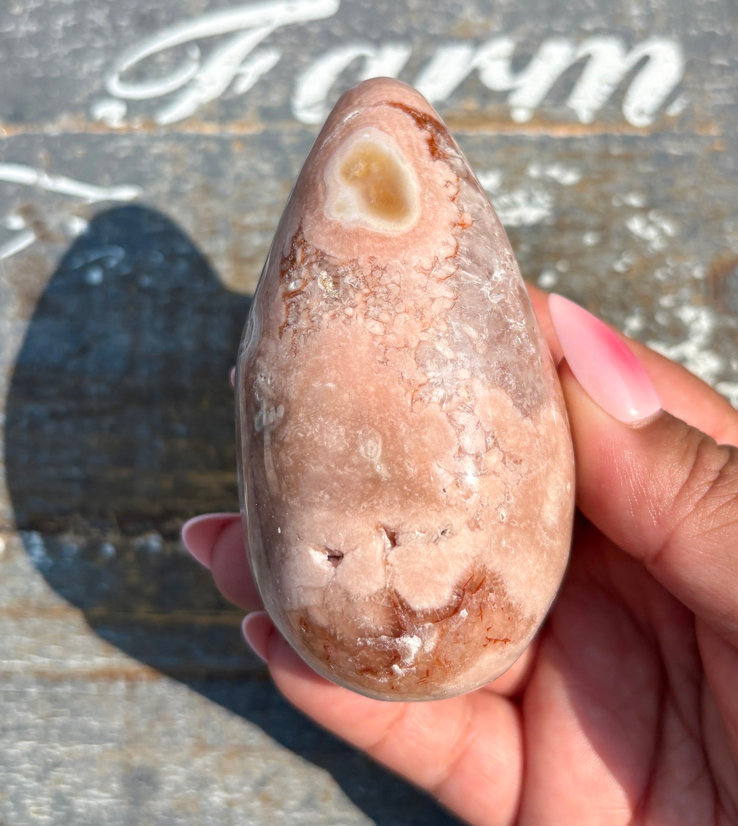 Gorgeous Flower Agate in Pink Amethyst Egg | Opt D