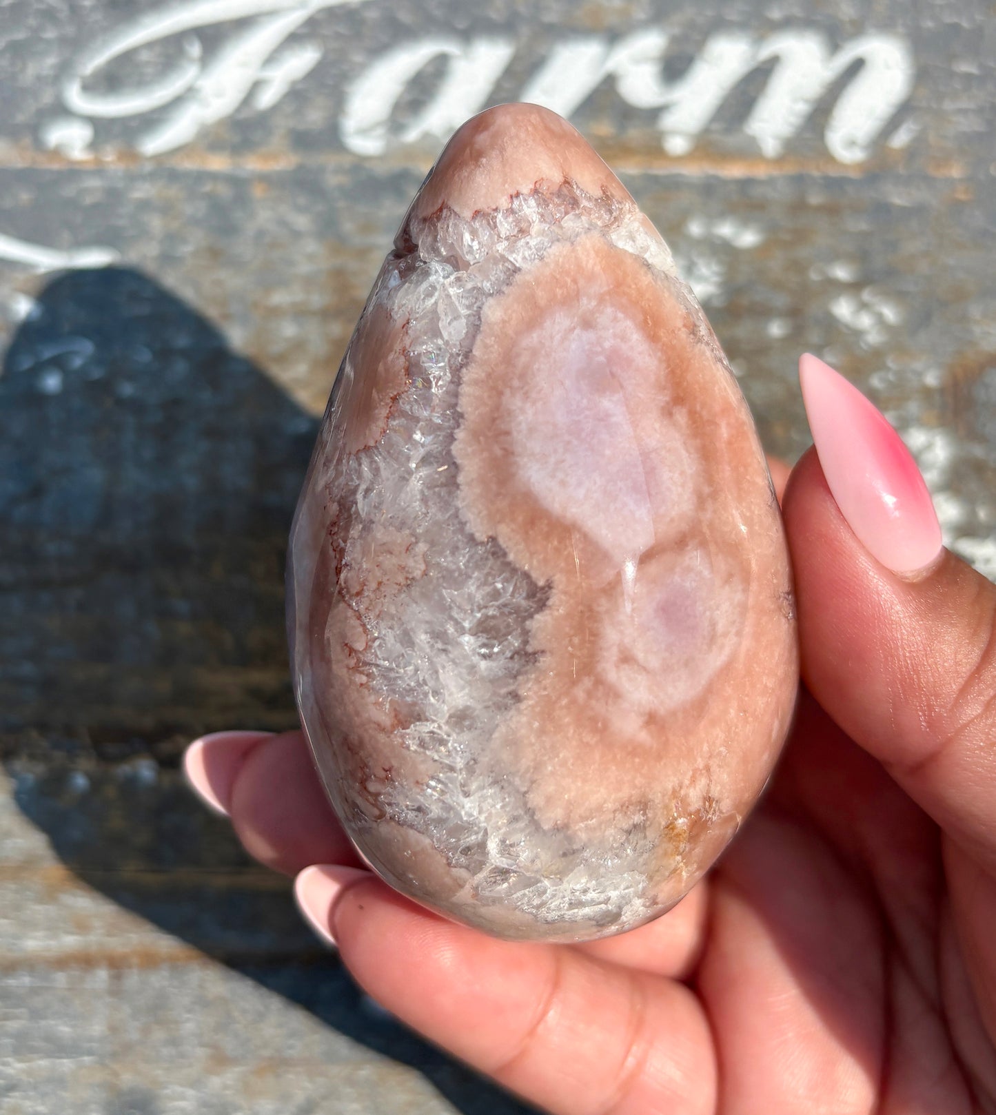 Gorgeous Flower Agate in Pink Amethyst Egg | Opt B
