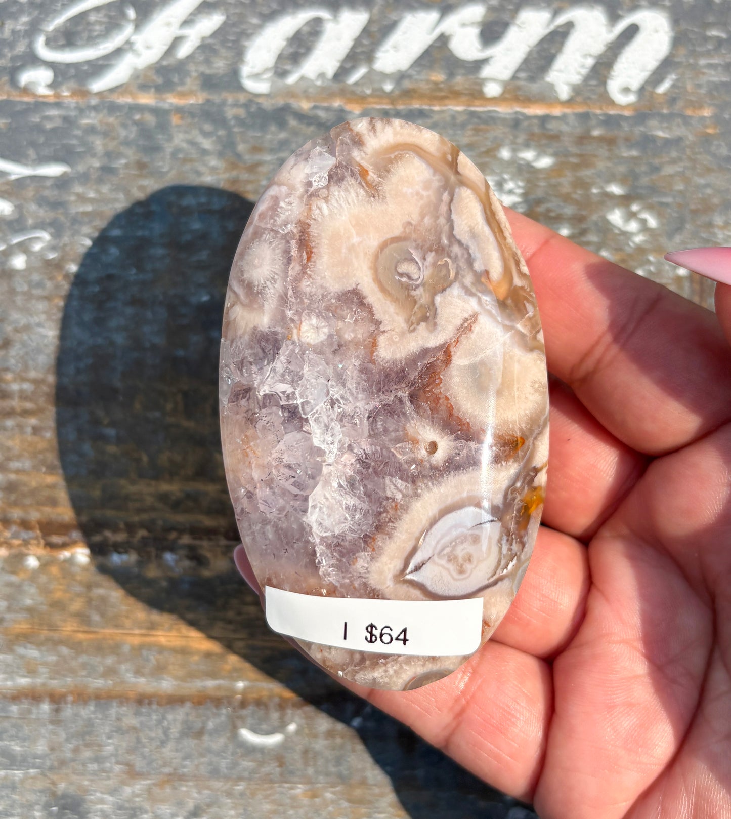 Gorgeous Flower Agate in Pink Amethyst Palm Stone | Opt I