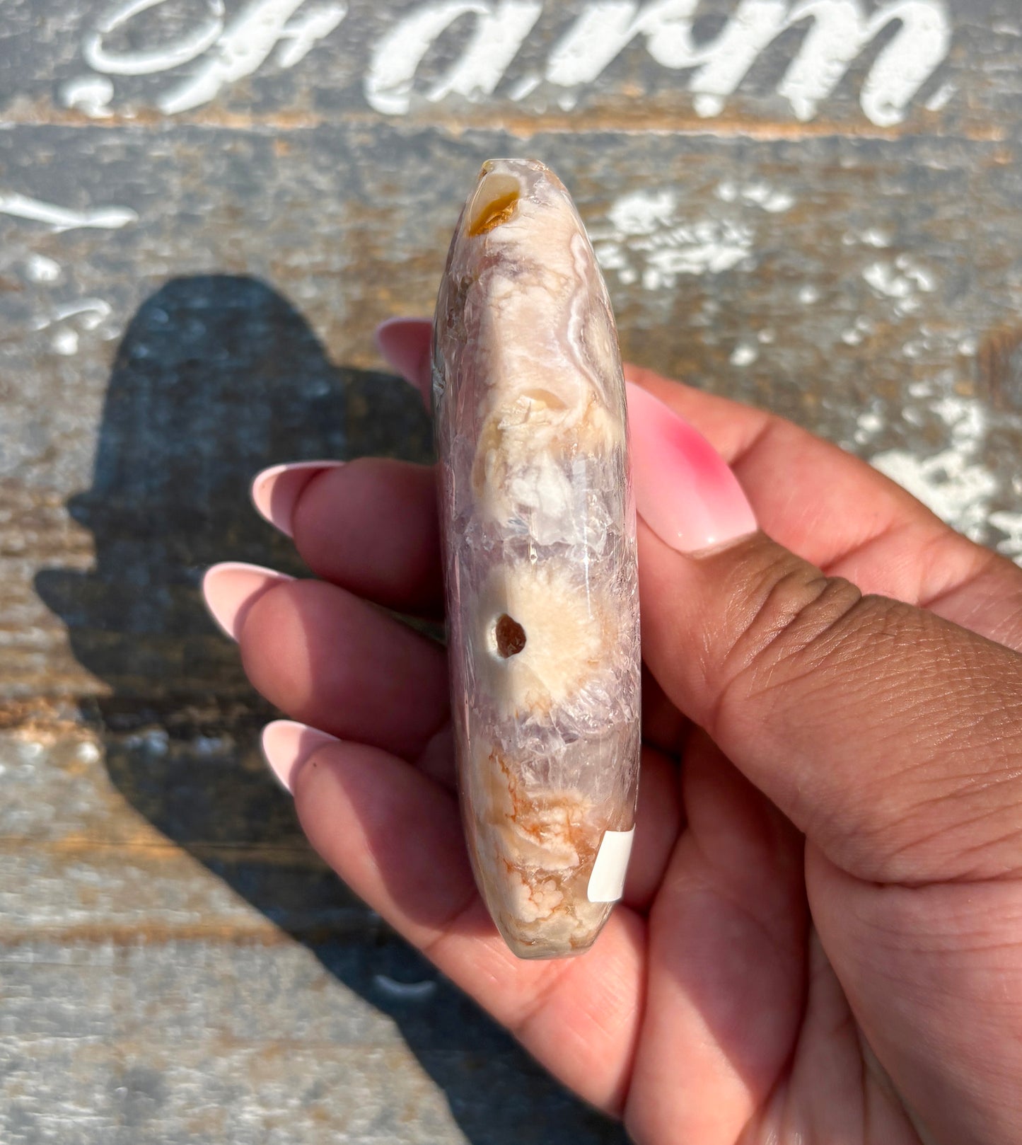 Gorgeous Flower Agate in Pink Amethyst Palm Stone | Opt I
