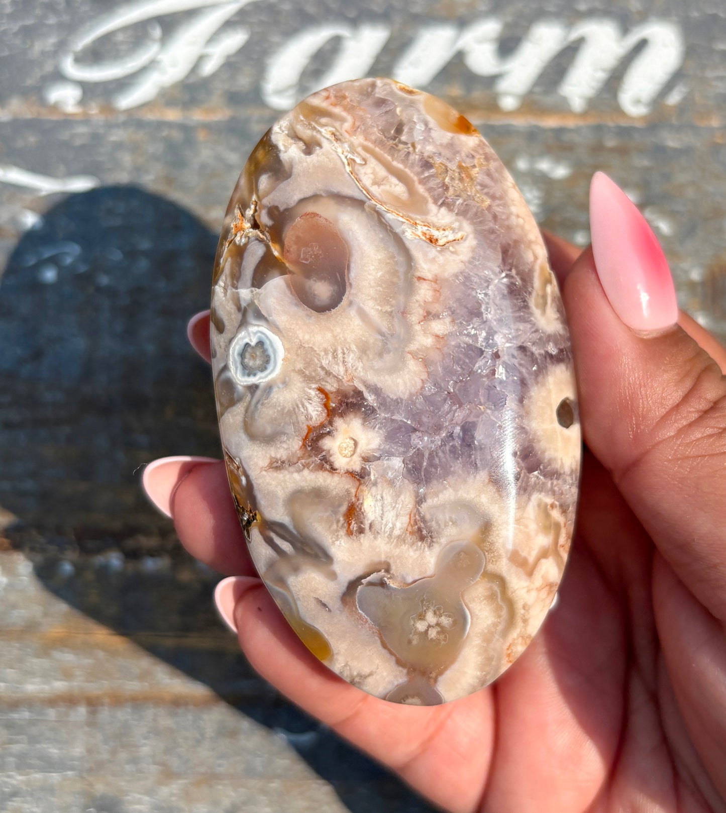Gorgeous Flower Agate in Pink Amethyst Palm Stone | Opt I