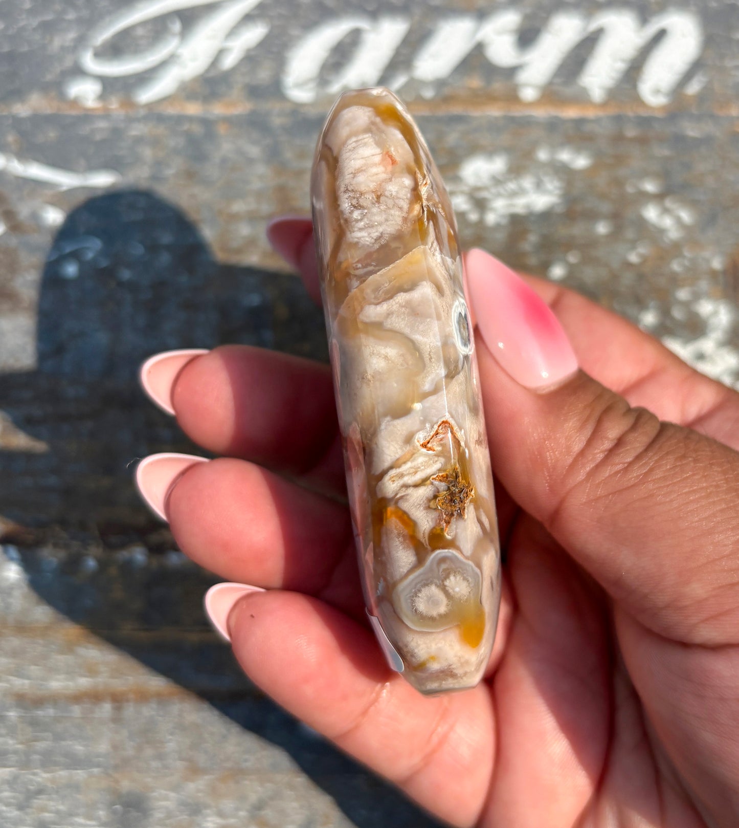 Gorgeous Flower Agate in Pink Amethyst Palm Stone | Opt I
