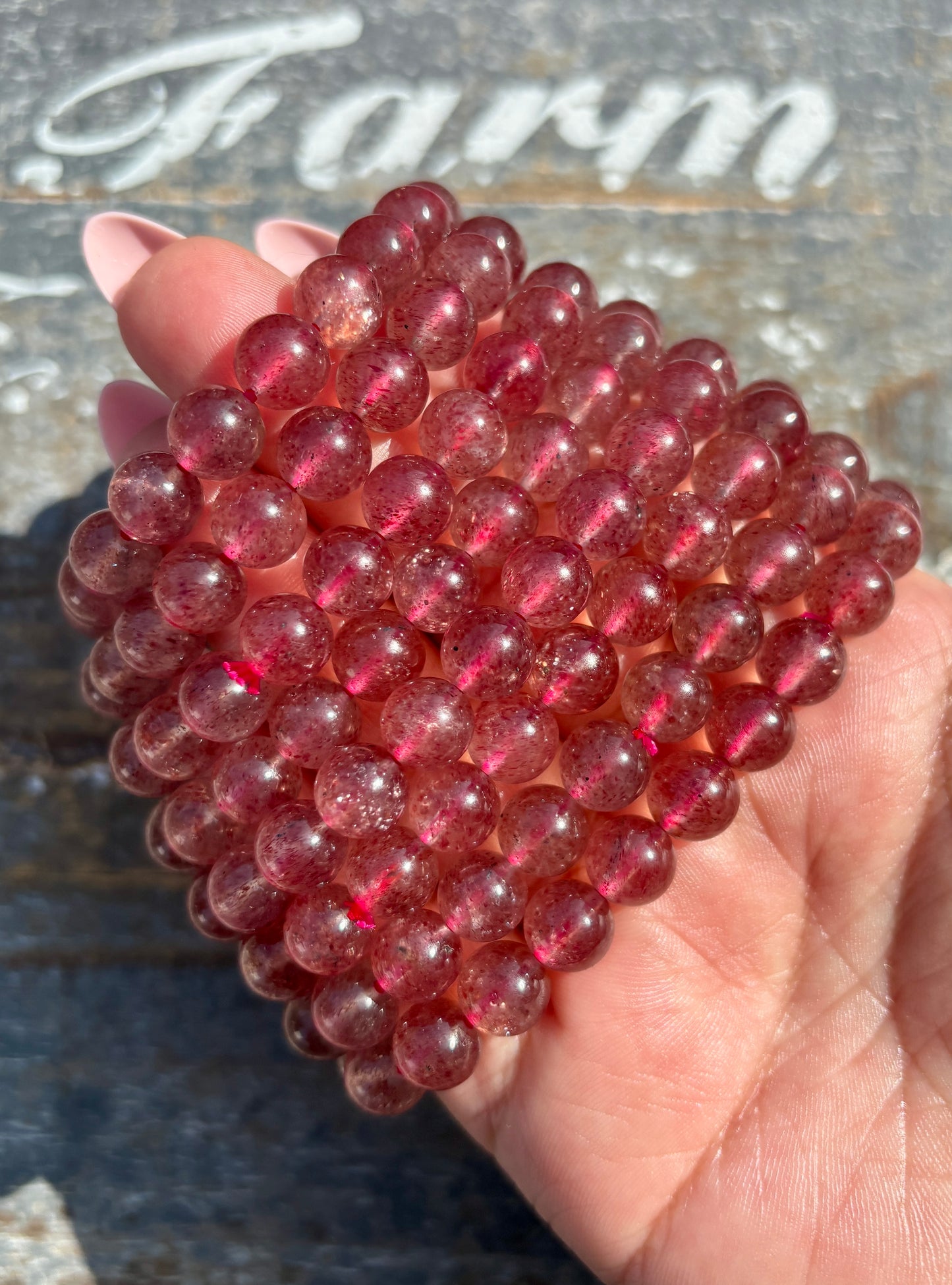 One (1) Strawberry Quartz Bracelet | Wrist Size 6.25" | 8mm