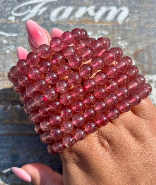 One (1) Strawberry Quartz Bracelet | Wrist Size 6.25" | 8mm