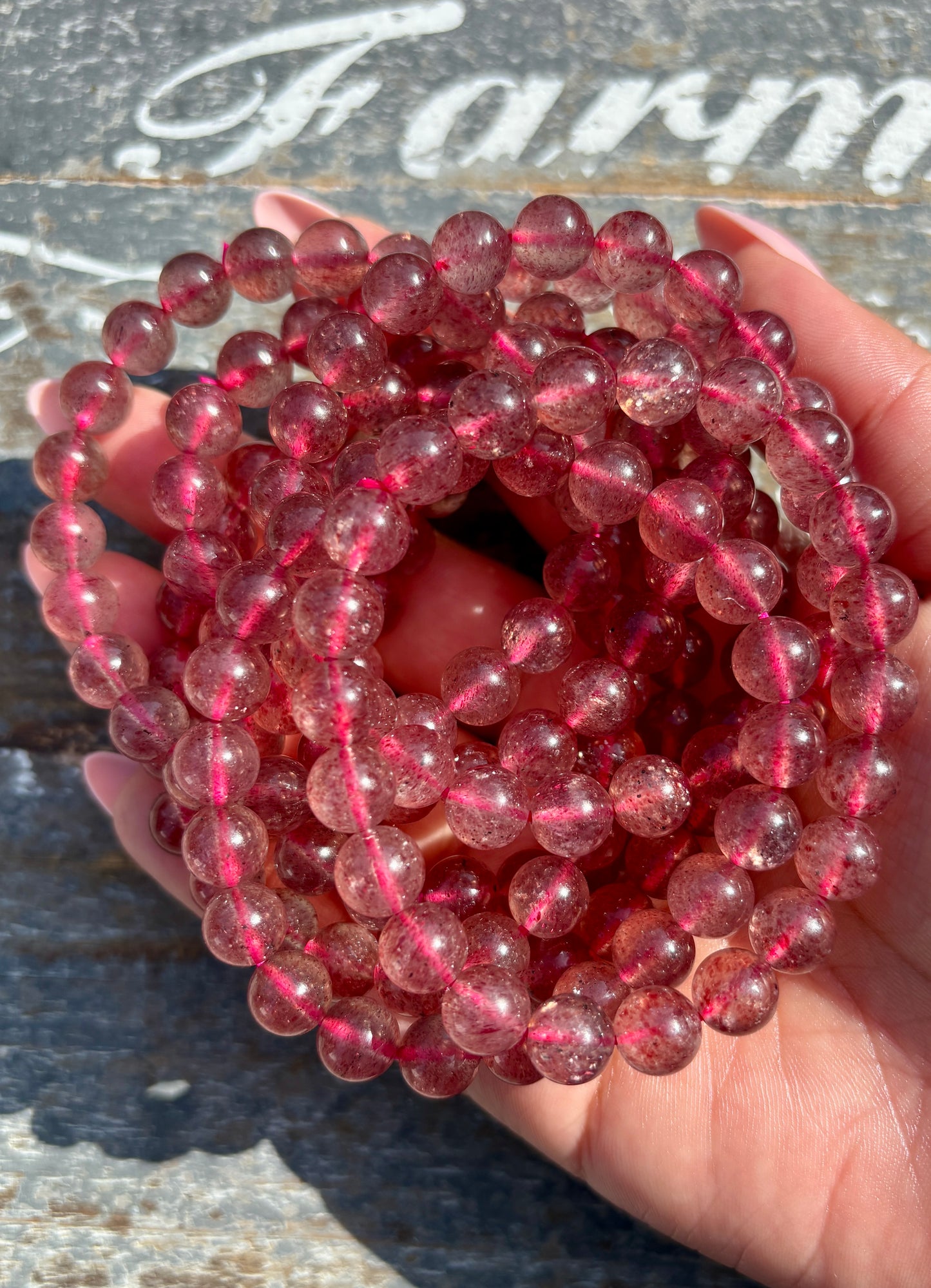 One (1) Strawberry Quartz Bracelet | Wrist Size 6.25" | 8mm